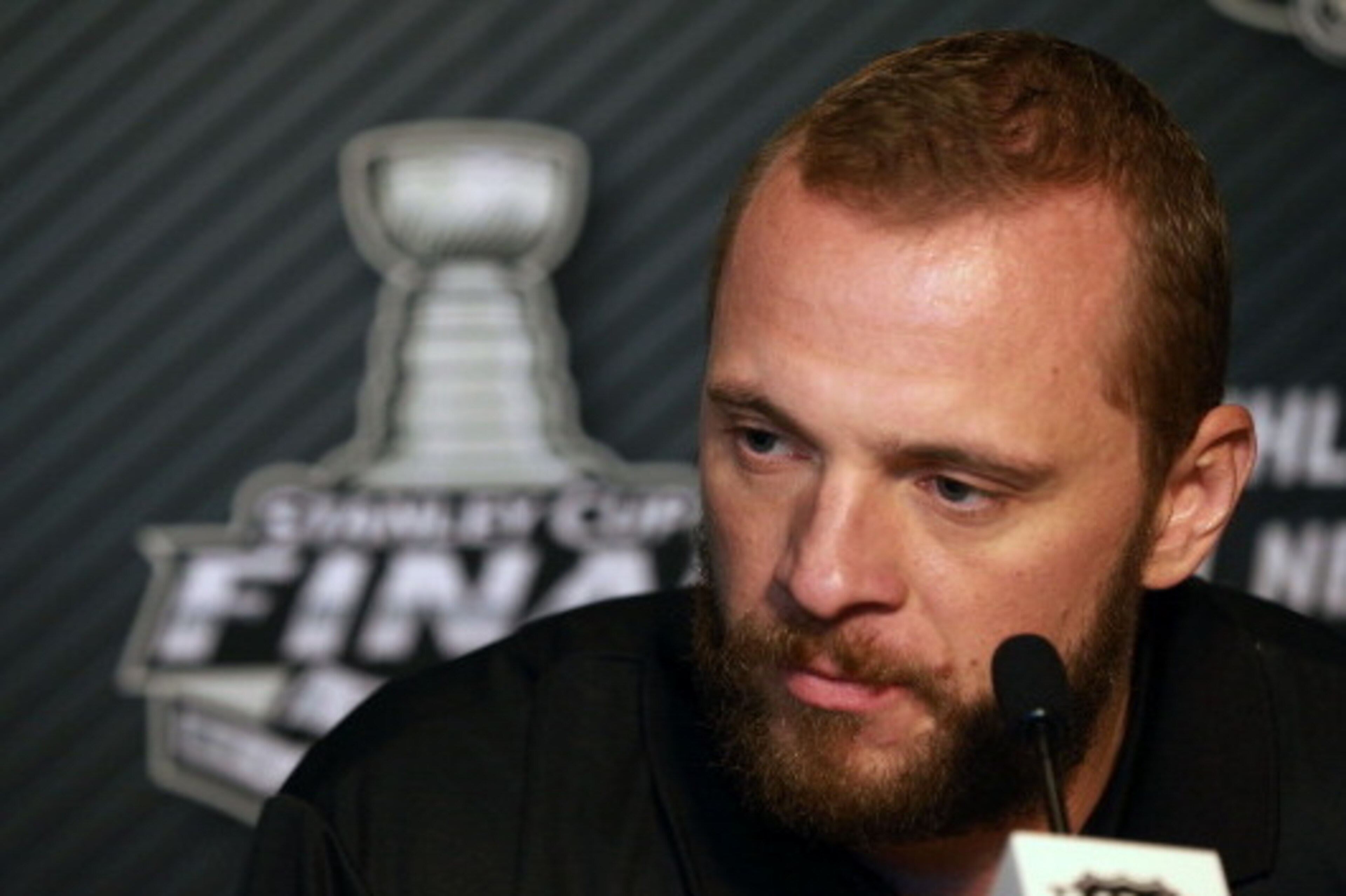 LOS ANGELES, CA - JUNE 03:  Marian Gaborik #12 of the Los Angeles Kings speaks during Media Day for the 2014 Stanley Cup Final at Staples Center on June 3, 2014 in Los Angeles, California.  (Photo by Dave Sandford/NHLI via Getty Images)