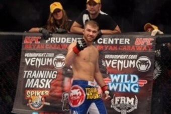 Apr 27, 2013; Newark, NJ, USA; Bryan Caraway (blue shorts) prior to fighting Johnny Bedford (not pictured) during UFC 159 at the Prudential Center. Mandatory Credit: Brad Penner-USA TODAY Sports