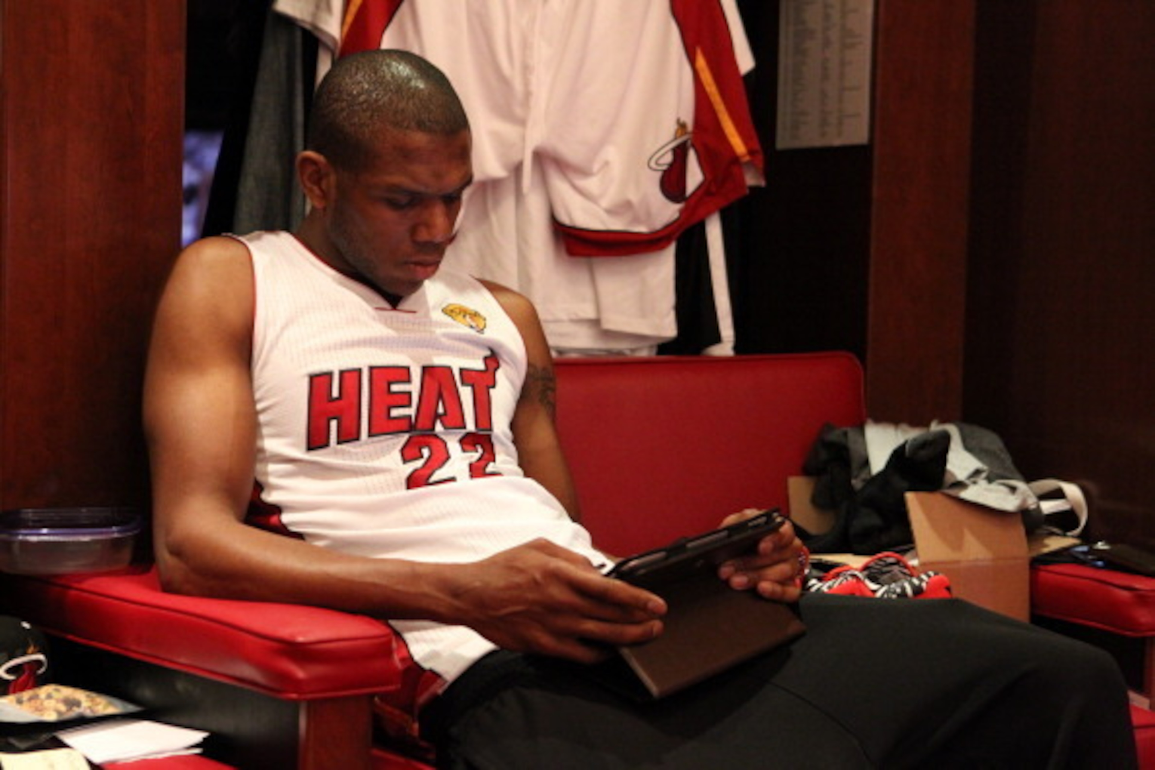 MIAMI, FL - JUNE 10: James Jones #22 of the Miami Heat before the game against the San Antonio Spurs during Game Three of the NBA Finals at the American Airlines Arena in Miami, Florida on June 10, 2014. NOTE TO USER: User expressly acknowledges and agree MIAMI, FL - JUNE 10: James Jones #22 of the Miami Heat before the game against the San Antonio Spurs during Game Three of the NBA Finals at the American Airlines Arena in Miami, Florida on June 10, 2014. NOTE TO USER: User expressly acknowledges and agree
