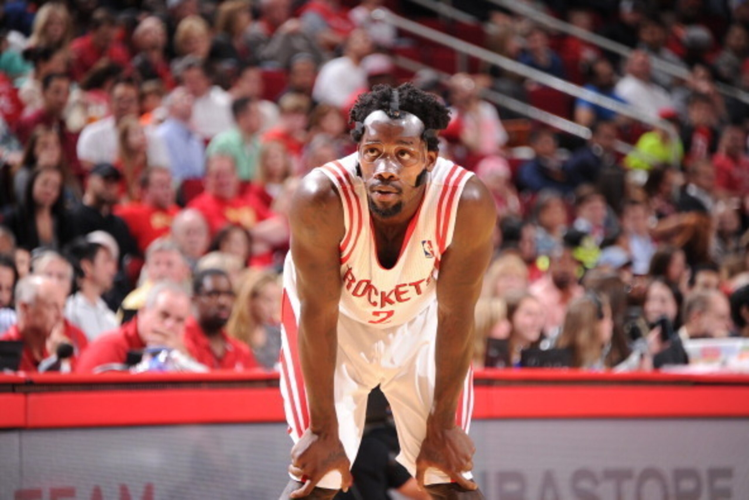 HOUSTON, TX - MARCH 7:  Patrick Beverley #2 of the Houston Rockets reacts to a play against the Indiana Pacers on March 7, 2014 at the Toyota Center in Houston, Texas. NOTE TO USER: User expressly acknowledges and agrees that, by downloading and or using 