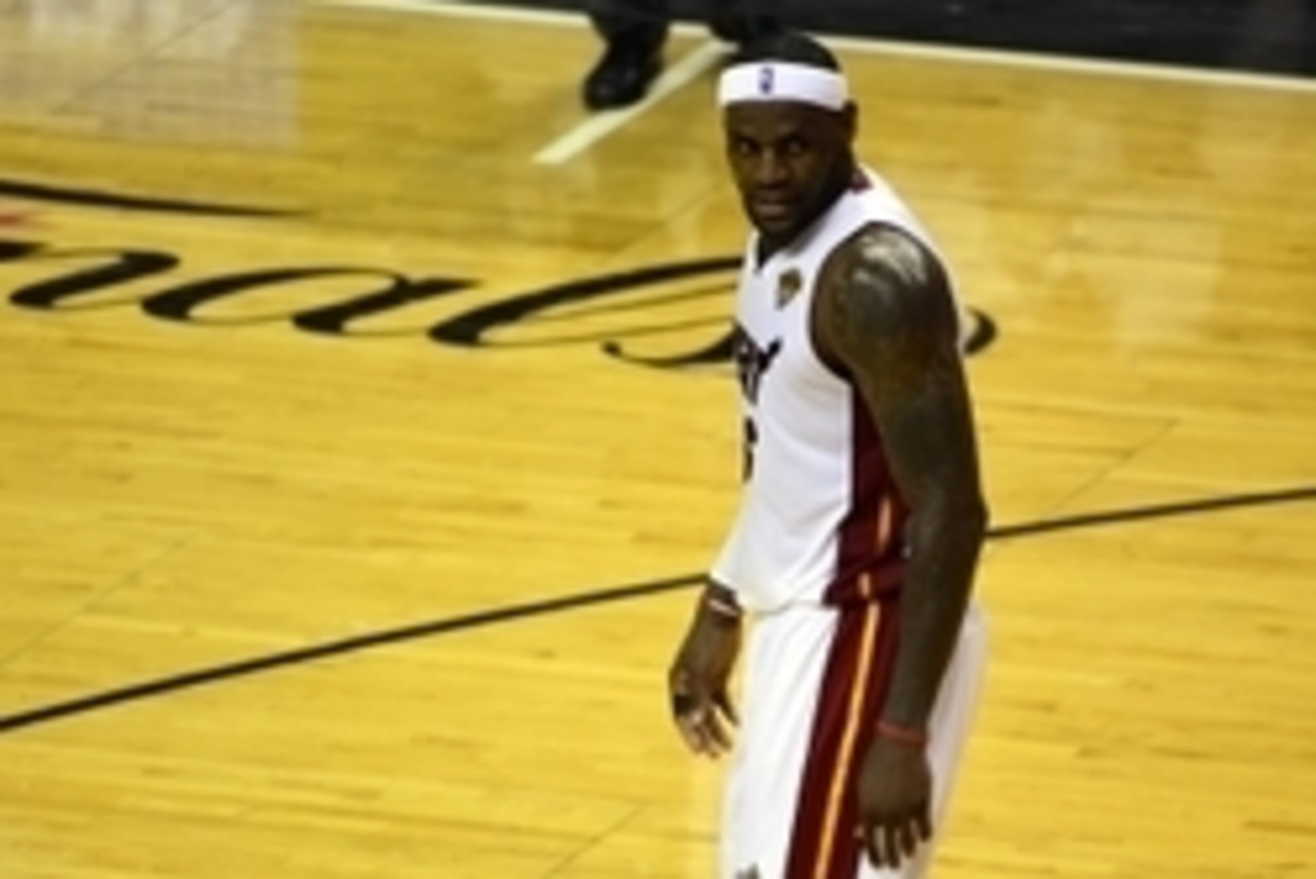 Jun 10, 2014; Miami, FL, USA; Miami Heat forward LeBron James (6) reacts during the second half of game three against the San Antonio Spurs of the 2014 NBA Finals at American Airlines Arena. Mandatory Credit: Bob Donnan-USA TODAY Sports