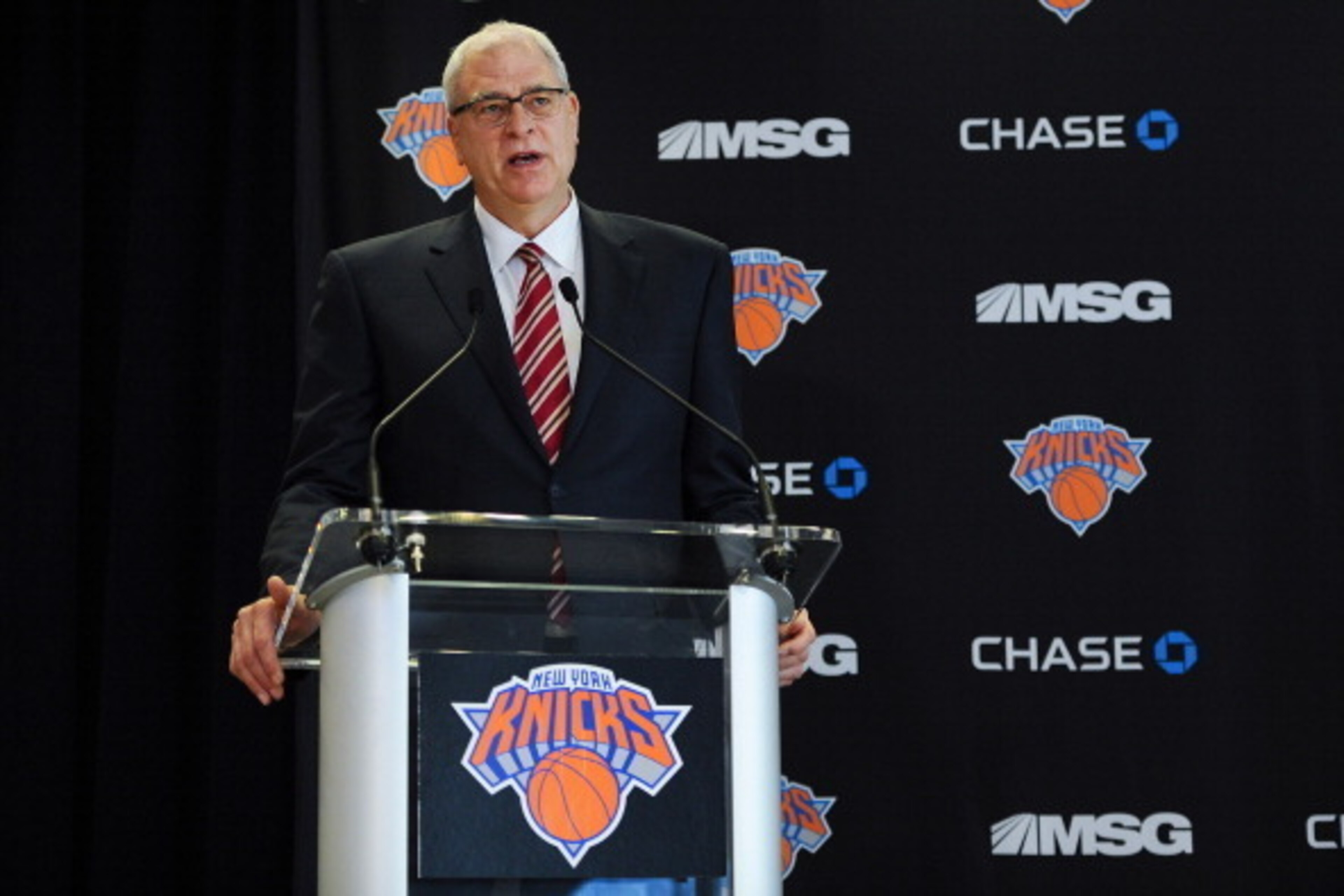 NEW YORK, NY - MARCH 18: Phil Jackson addresses the media during his introductory press conference at Madison Square Garden on March 18, 2014 in New York City.  (Photo by Maddie Meyer/Getty Images)