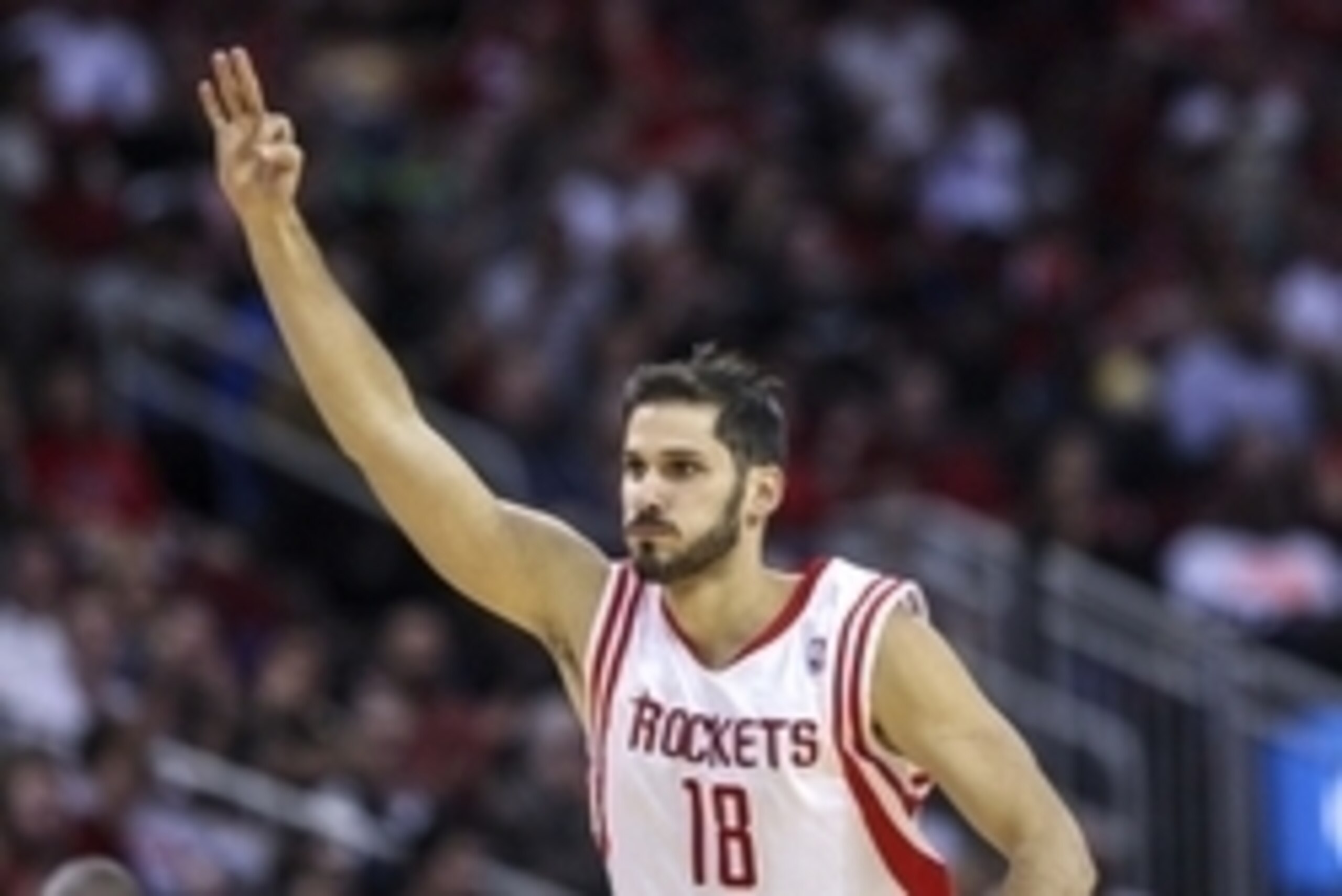 Mar 1, 2014; Houston, TX, USA; Houston Rockets small forward Omri Casspi (18) reacts after making a basket during the third quarter against the Detroit Pistons at Toyota Center. Mandatory Credit: Troy Taormina-USA TODAY Sports