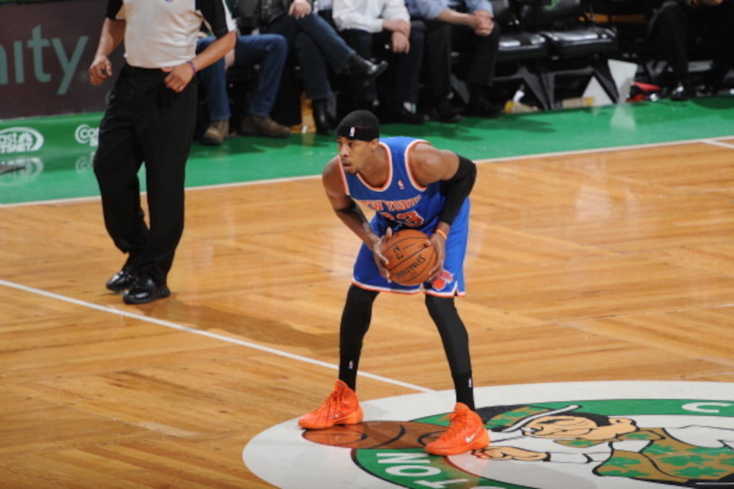 BOSTON, MA - MARCH 12: Toure' Murry #23 of the New York Knicks handles the ball against the Boston Celtics on March 12, 2014 at the TD Garden in Boston, Massachusetts.  NOTE TO USER: User expressly acknowledges and agrees that, by downloading and or using