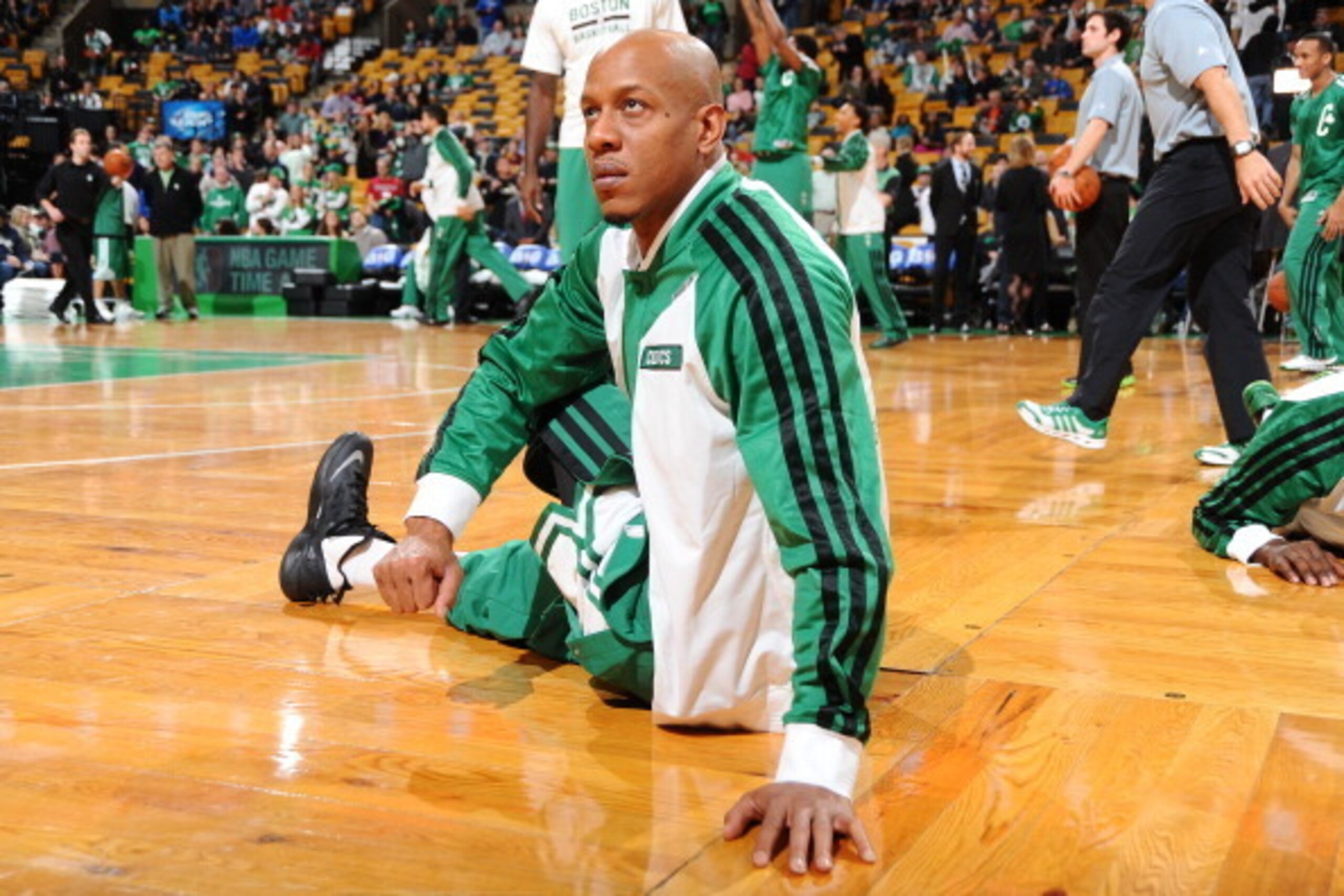 BOSTON, MA - DECEMBER 6:  Keith Bogans #4 of the Boston Celtics warms up before the game against the Denver Nuggets on December 6, 2013 at the TD Garden in Boston, Massachusetts.  NOTE TO USER: User expressly acknowledges and agrees that, by downloading a
