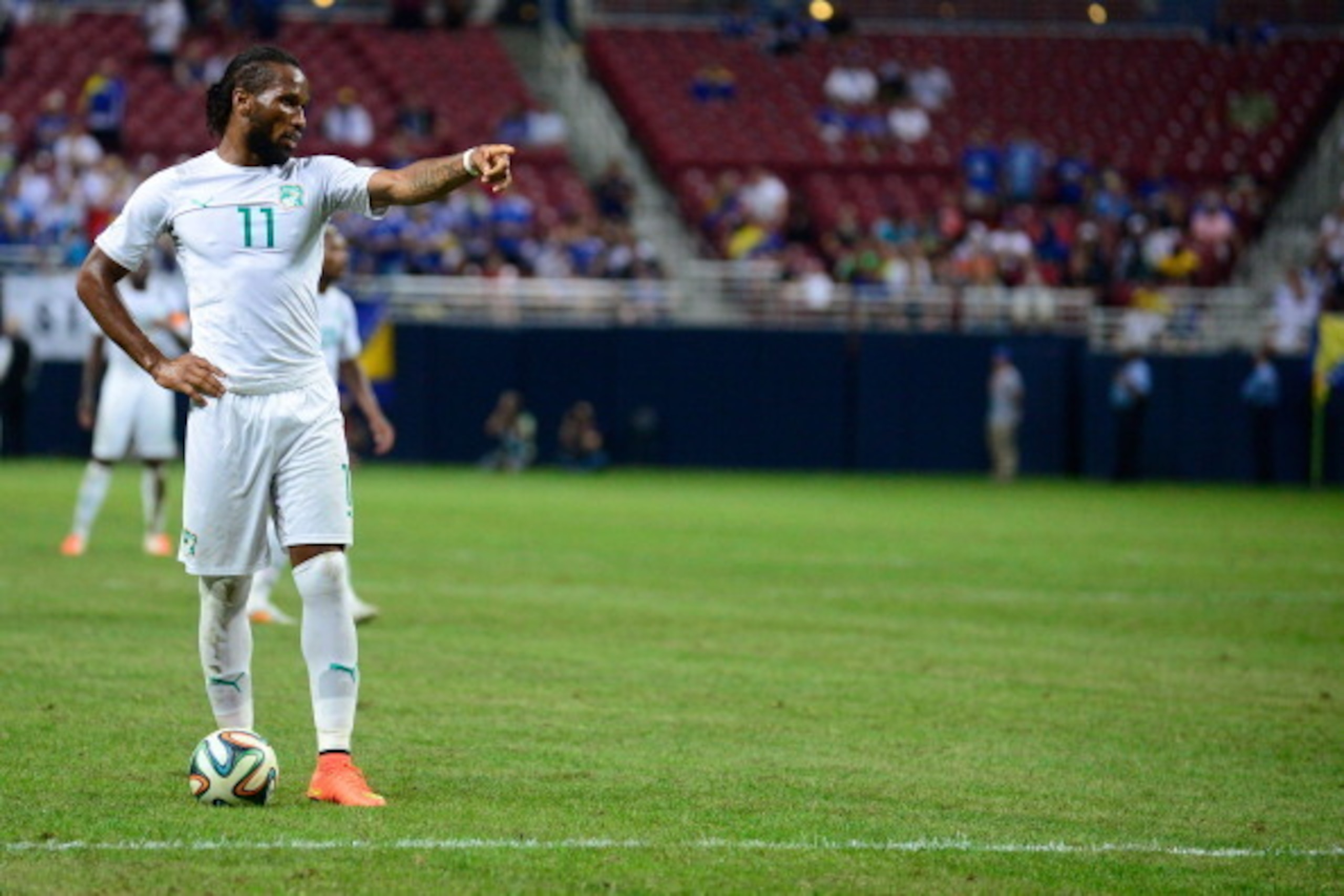 ST. LOUIS, MO - MAY 30: Didier Drogba #11 of the Ivory Coast looks on during the second half of a friendly match against Bosnia-Herzegovina at Edward Jones Dome on May 30, 2014 in St. Louis, Missouri. Bosnia-Herzegovina defeated the Ivory Coast  2-1.  (Ph