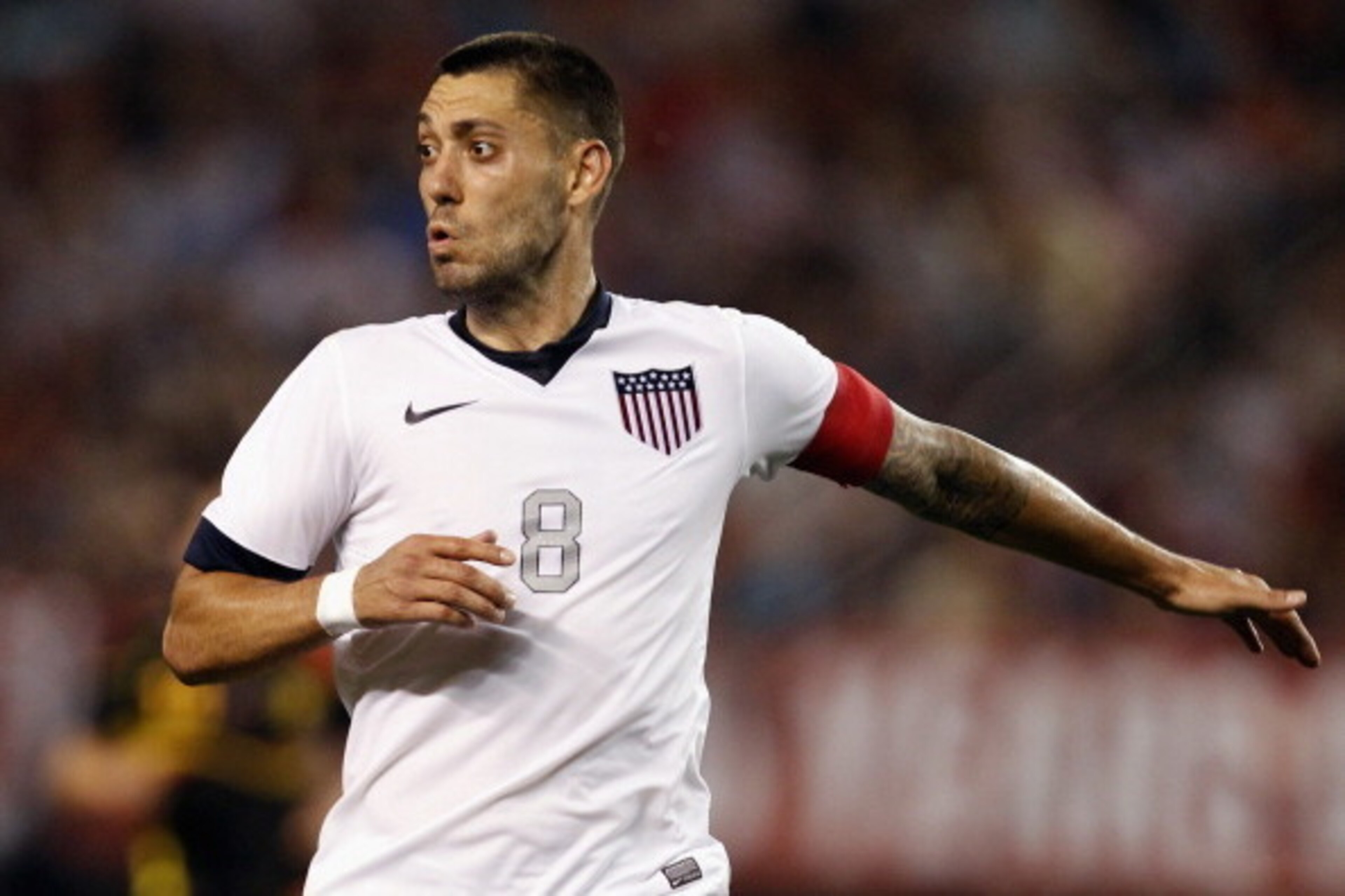 CLEVELAND, OH - MAY 29:  Clint Dempsey #8 of the U.S. Mens National Team wears his red Captain's armband against Belgium during their International Friendly match at FirstEnergy Stadium on May 29, 2013 in Cleveland, Ohio.  (Photo by Matt Sullivan/Getty Im