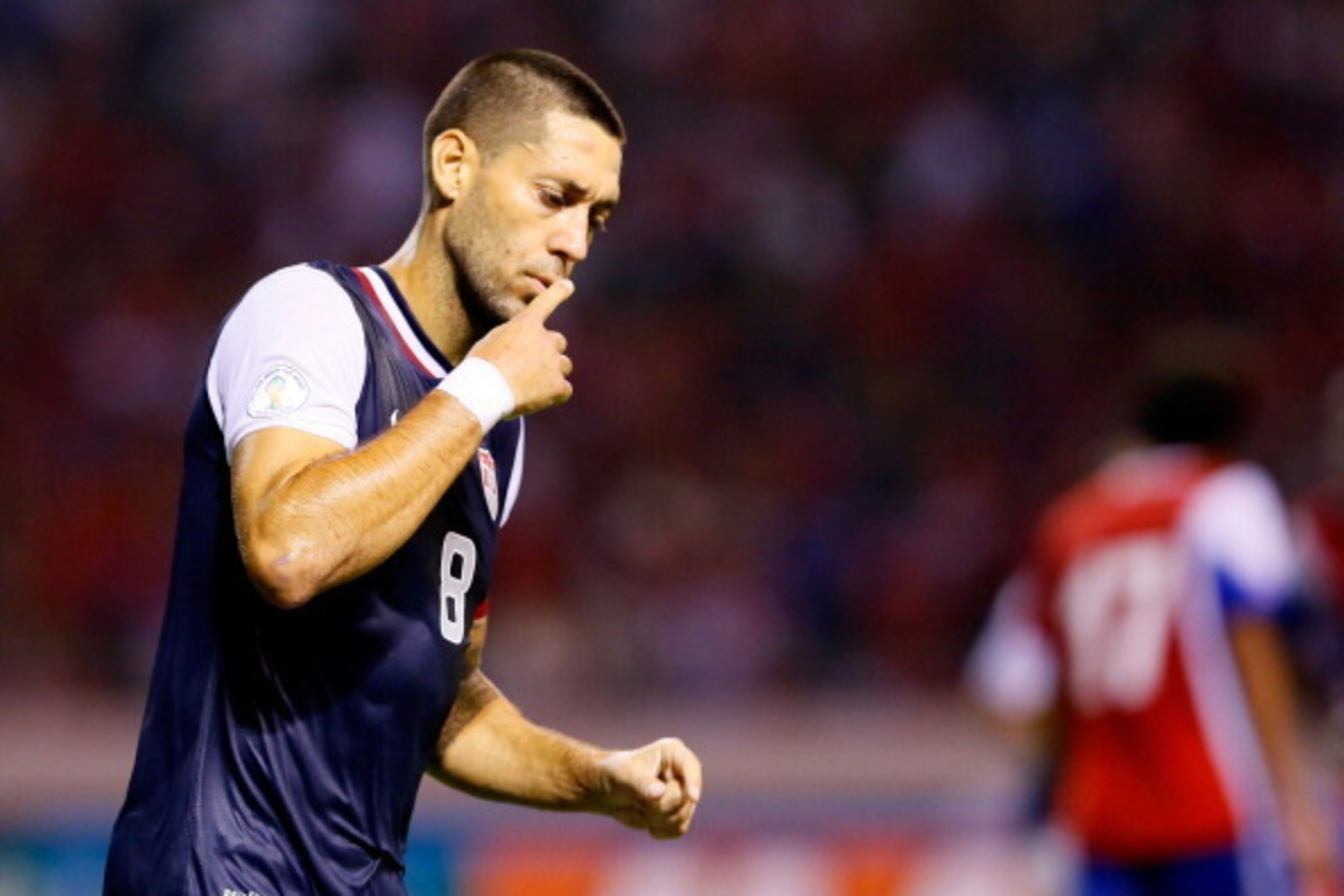 SAN JOSE, COSTA RICA - SEPTEMBER 06:  Clint Dempsey #8 of the United States reacts after scoring off a penalty kick against Costa Rica during the FIFA 2014 World Cup Qualifier at Estadio Nacional on September 6, 2013 in San Jose, Costa Rica.  (Photo by Ke