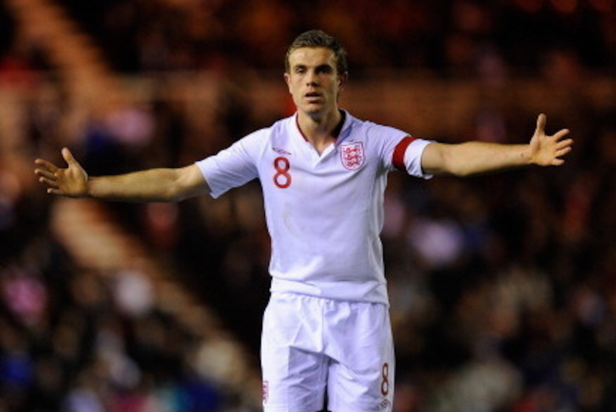 MIDDLESBROUGH, ENGLAND - FEBRUARY 29:  England captain Jordan Henderson in action during the UEFA Under-21 Euro 2013 Group 8 Qualifier between England U-21 and Belguim U-21 at the Riverside on February 29, 2012 in Middlesbrough, England.  (Photo by Stu Fo