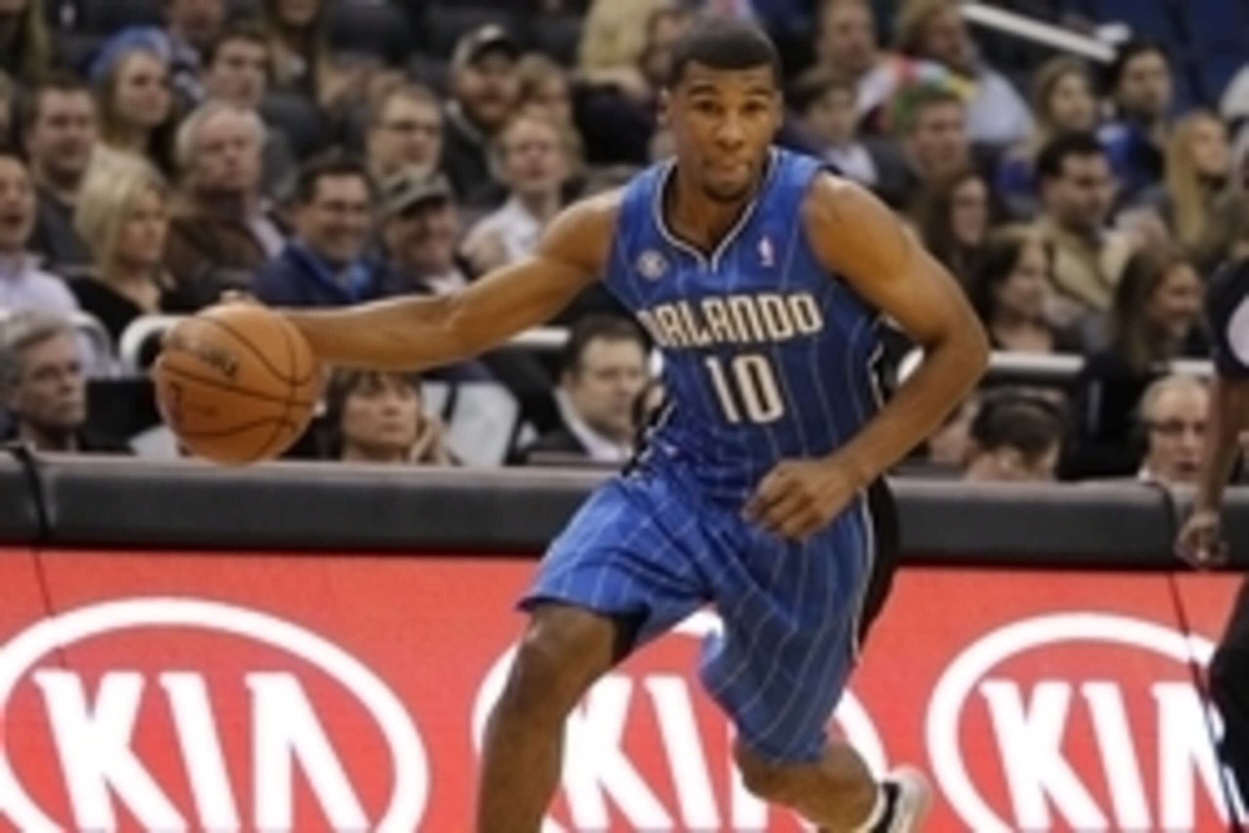 Jan 31, 2014; Orlando, FL, USA; Orlando Magic point guard Ronnie Price (10) dribbles the ball against the Milwaukee Bucks during the second half at Amway Center. Orlando Magic won 113-102.  Mandatory Credit: Kim Klement-USA TODAY Sports