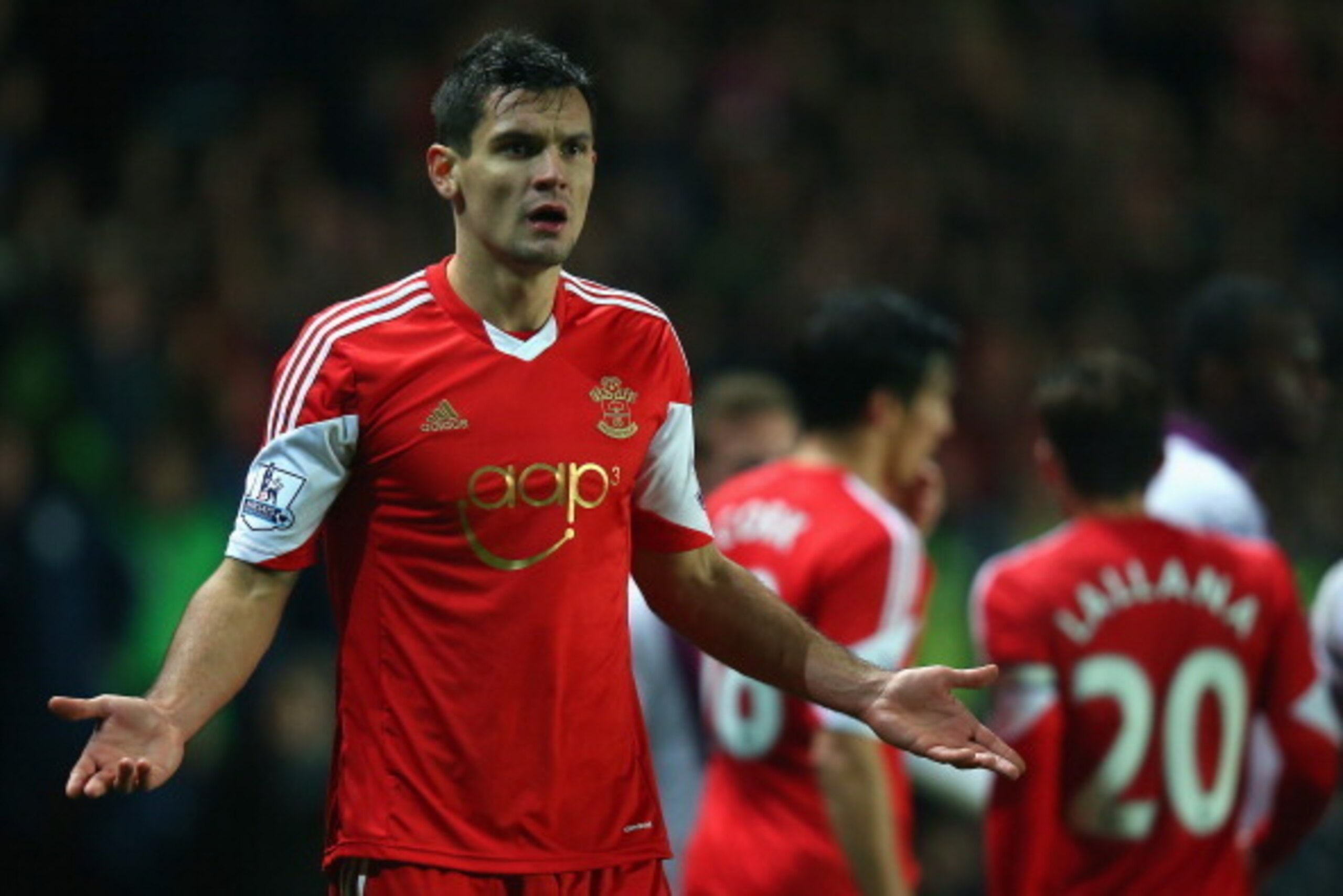SOUTHAMPTON, ENGLAND - DECEMBER 04: Dejan Lovren of Southampton protests during the Barclays Premier League match between Southampton and Aston Villa at St Mary's Stadium on December 4, 2013 in Southampton, England. (Photo by Bryn Lennon/Getty Images) SOUTHAMPTON, ENGLAND - DECEMBER 04: Dejan Lovren of Southampton protests during the Barclays Premier League match between Southampton and Aston Villa at St Mary's Stadium on December 4, 2013 in Southampton, England. (Photo by Bryn Lennon/Getty Images)