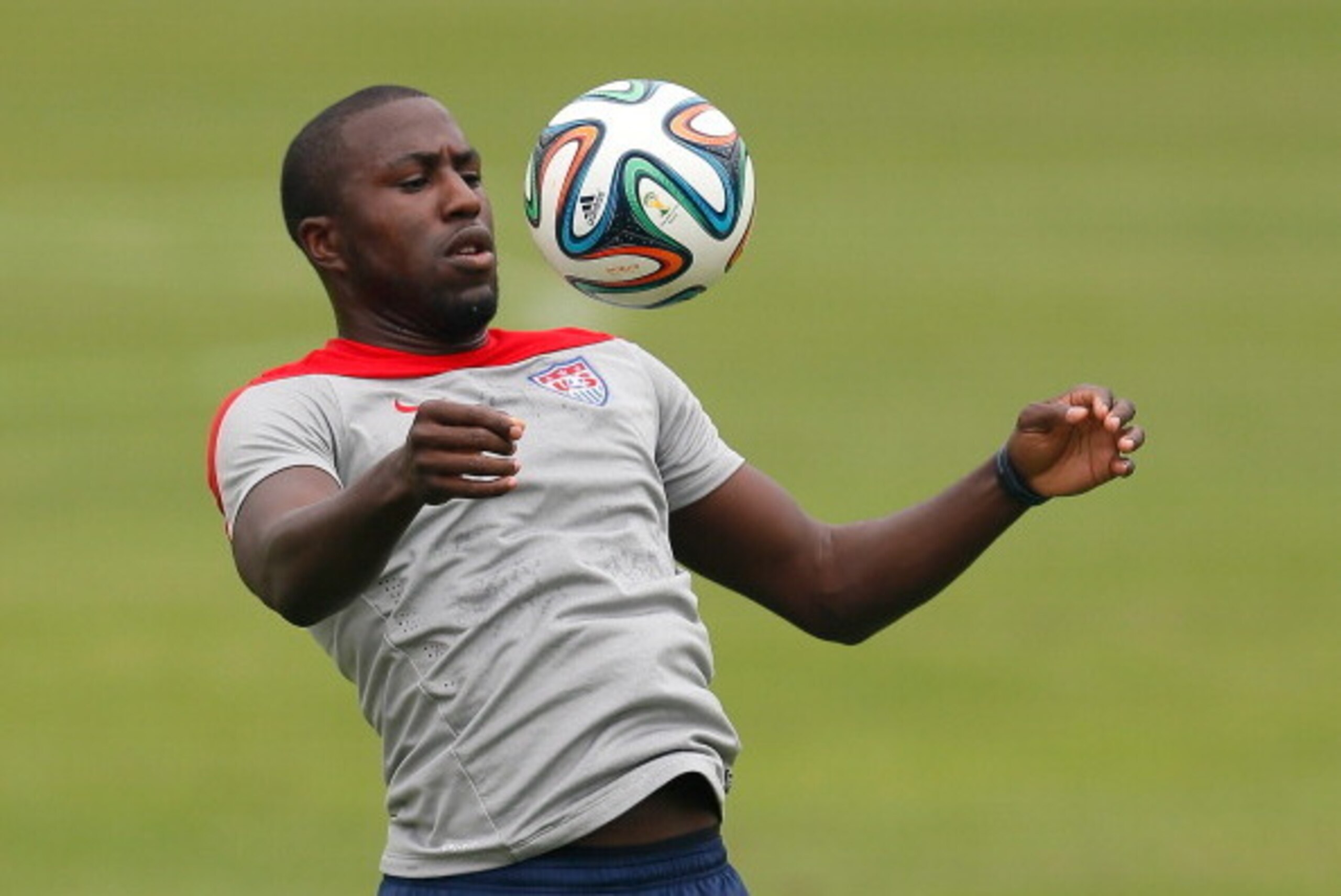 SAO PAULO, BRAZIL - JUNE 11:  Jozy Altidore of the United States runs drills during their training session at Sao Paulo FC on June 11, 2014 in Sao Paulo, Brazil.  (Photo by Kevin C. Cox/Getty Images)