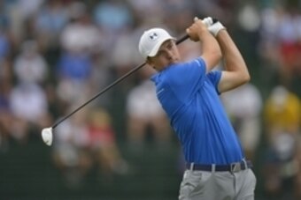 Jun 12, 2014; Pinehurst, NC, USA; Jordan Spieth tees off on the 13th tee during the first round of the 2014 U.S. Open golf tournament at Pinehurst Resort Country Club - #2 Course. Mandatory Credit: Kevin Liles-USA TODAY Sports