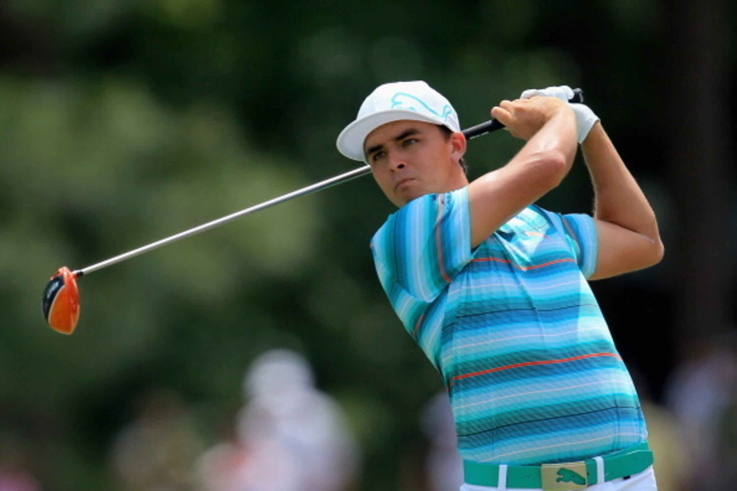 PINEHURST, NC - JUNE 14:  Rickie Fowler of the United States hits his tee shot on the fourth hole during the third round of the 114th U.S. Open at Pinehurst Resort & Country Club, Course No. 2 on June 14, 2014 in Pinehurst, North Carolina.  (Photo by Davi