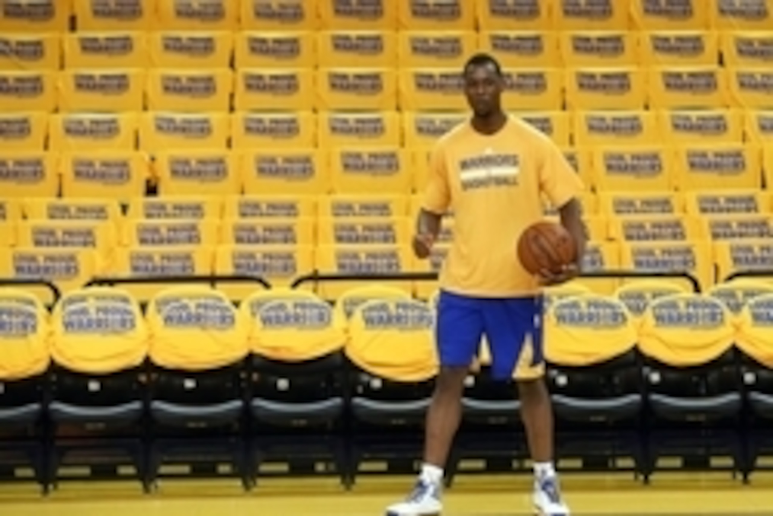 Apr 24, 2014; Oakland, CA, USA; Golden State Warriors forward Harrison Barnes (40) warms up before game three of the first round of the 2014 NBA Playoffs against the Los Angeles Clippers at Oracle Arena. Mandatory Credit: Kelley L Cox-USA TODAY Sports