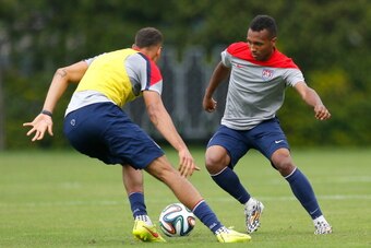 SAO PAULO, BRAZIL - JUNE 11:  Julian Green of the United States runs drills during their training session at Sao Paulo FC on June 11, 2014 in Sao Paulo, Brazil.  (Photo by Kevin C. Cox/Getty Images)