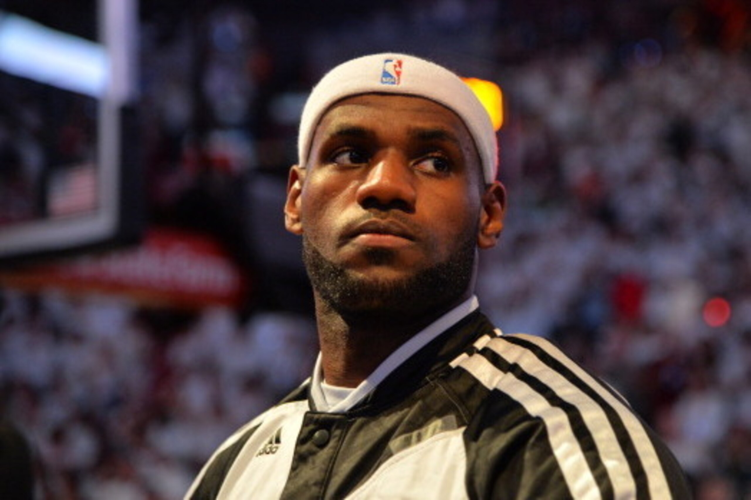 MIAMI, FL - JUNE 12: LeBron James #6 of the Miami Heat looks on against the San Antonio Spurs during Game Six of the 2014 NBA Finals on June 12, 2014 at American Airlines Arena in Miami, Florida. NOTE TO USER: User expressly acknowledges and agrees that, 