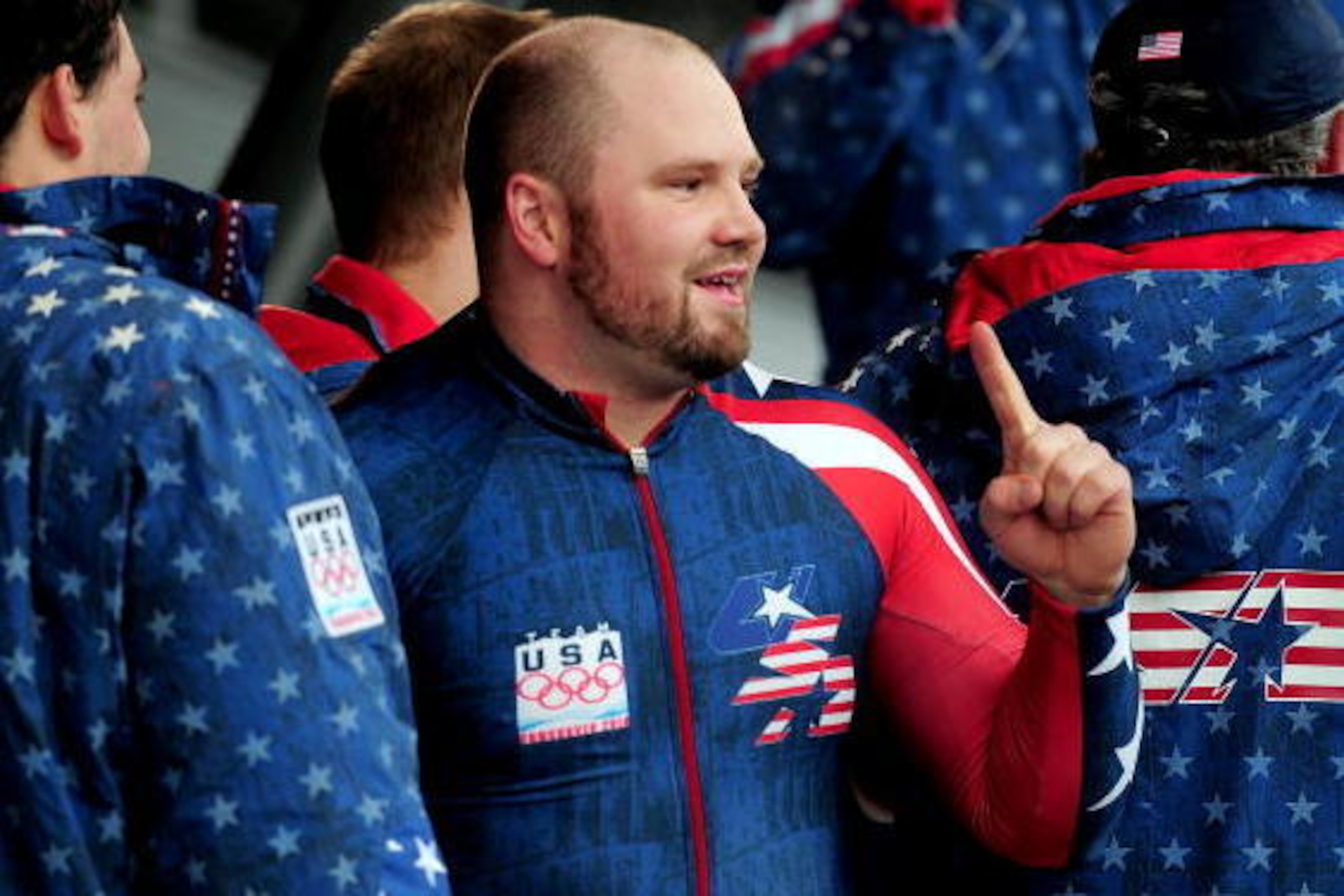 WHISTLER, BC - FEBRUARY 27:  Steven Holcomb of USA 1 celebrates after winning the gold medal during the men's four man bobsleigh on day 16 of the 2010 Vancouver Winter Olympics at the Whistler Sliding Centre on February 27, 2010 in Whistler, Canada.  (Pho