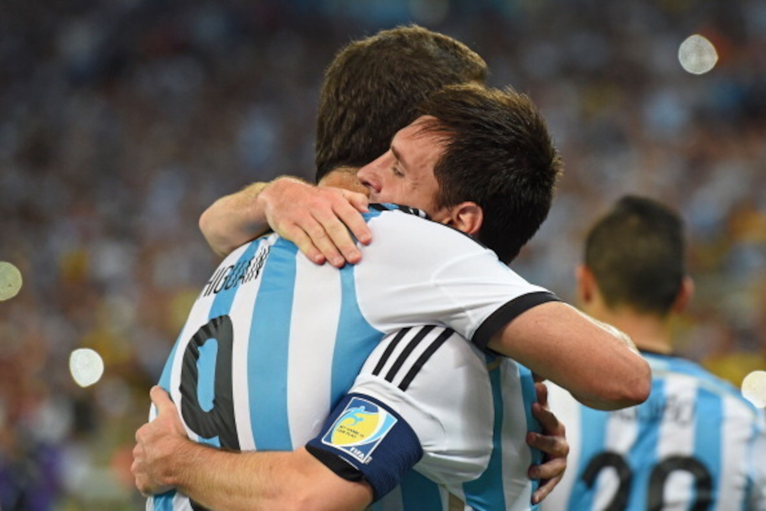 RIO DE JANEIRO, BRAZIL - JUNE 15: Gonzalo Higuain of Argentina and Lionel Messi celebrate defeating Bosnia Herzegovina 2-1 in the 2014 FIFA World Cup Brazil Group F match between Argentina and Bosnia-Herzegovina at Maracana on June 15, 2014 in Rio de Jan RIO DE JANEIRO, BRAZIL - JUNE 15: Gonzalo Higuain of Argentina and Lionel Messi celebrate defeating Bosnia Herzegovina 2-1 in the 2014 FIFA World Cup Brazil Group F match between Argentina and Bosnia-Herzegovina at Maracana on June 15, 2014 in Rio de Jan