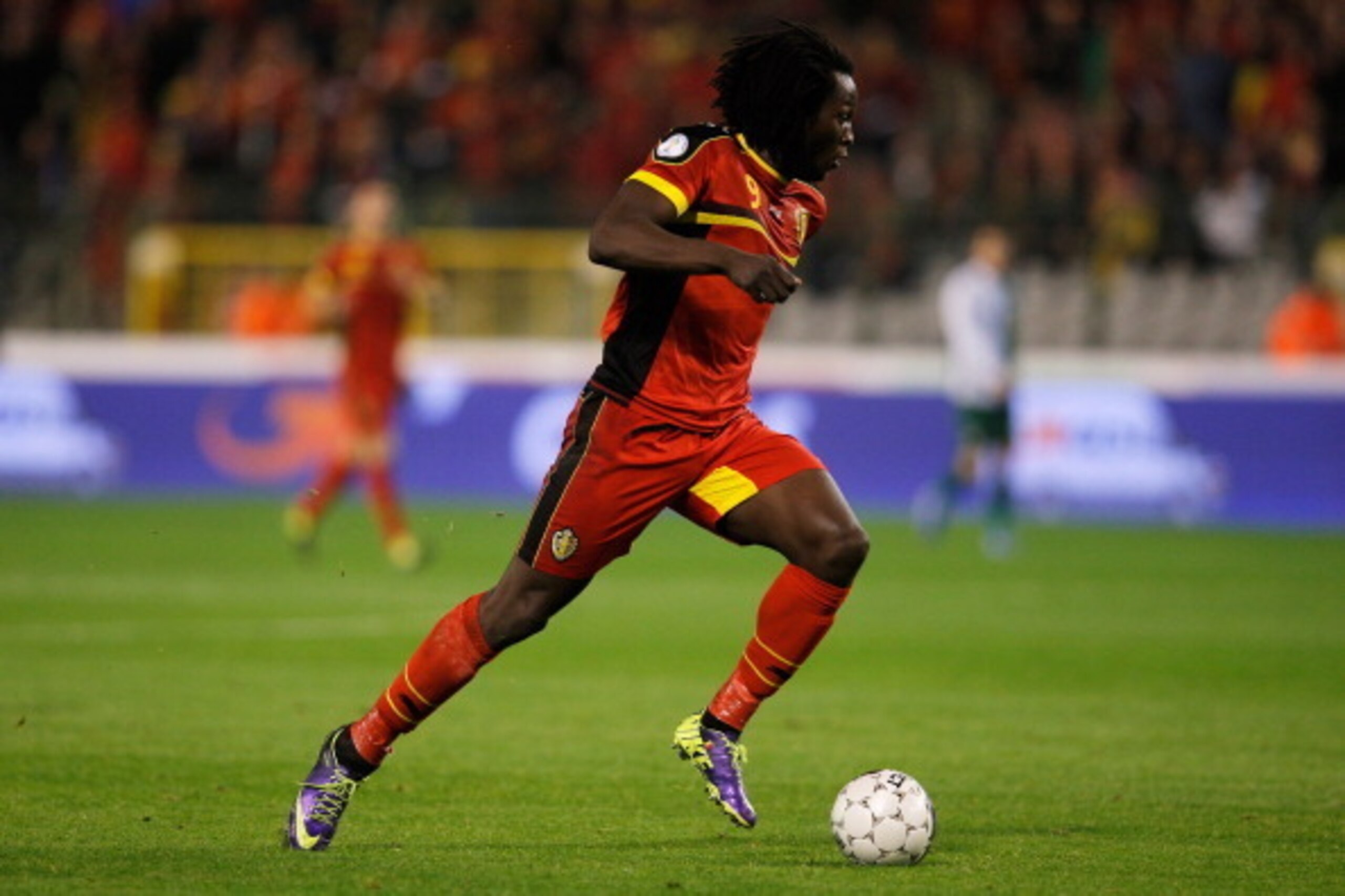 BRUSSELS, BELGIUM - OCTOBER 15:  Romelu Lukaku of Belgium in action during the FIFA 2014 World Cup Qualifying Group A match between Belgium and Wales at King Baudouin Stadium on October 15, 2013 in Brussels, Belgium.  (Photo by Dean Mouhtaropoulos/Getty I