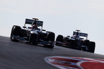 AUSTIN, TX - NOVEMBER 18:  Michael Schumacher of Germany and Mercedes GP drives during the United States Formula One Grand Prix at the Circuit of the Americas on November 18, 2012 in Austin, Texas.  (Photo by Mark Thompson/Getty Images)
