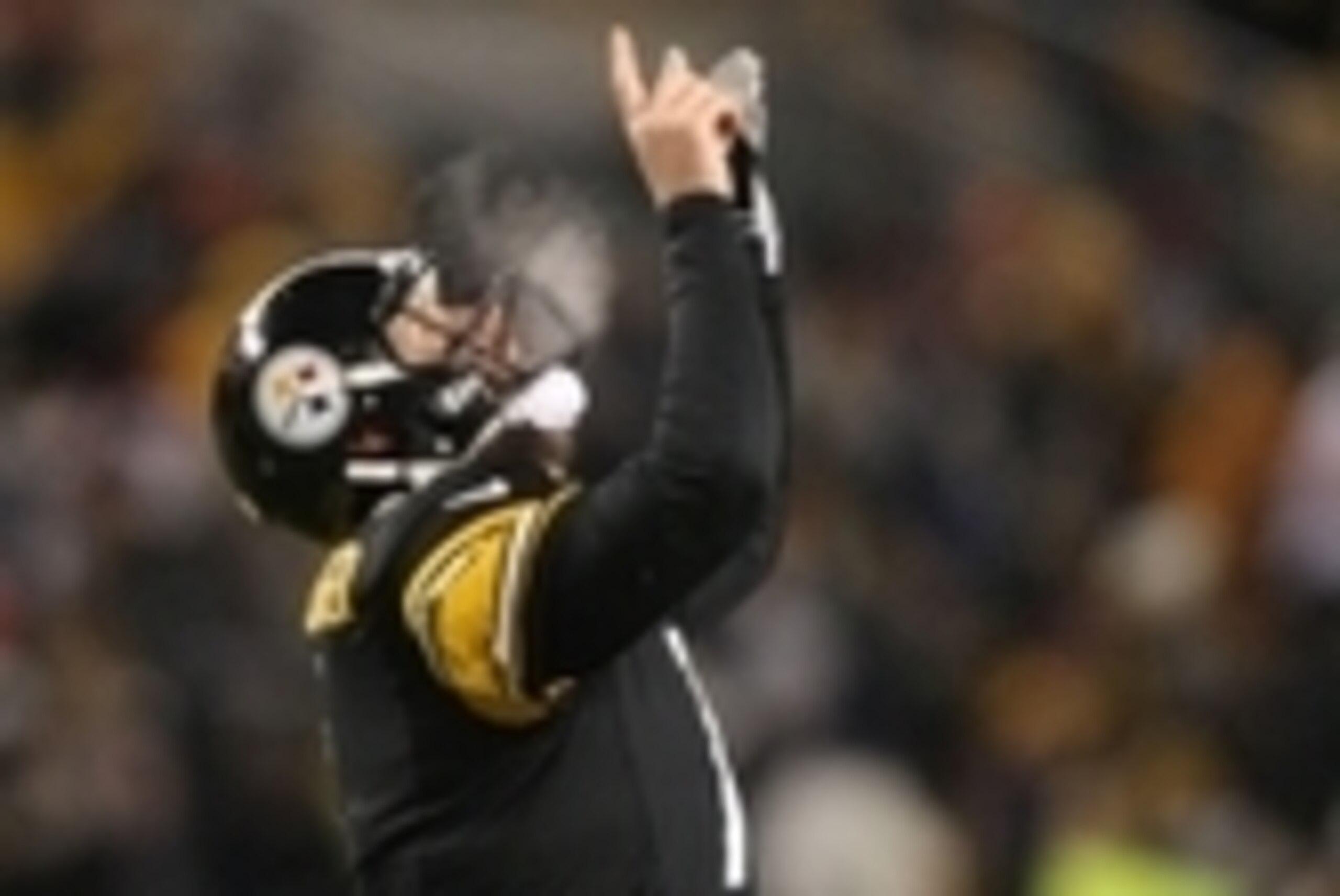 Dec 15, 2013; Pittsburgh, PA, USA; Pittsburgh Steelers quarterback Ben Roethlisberger (7) celebrates a touchdown against the Cincinnati Bengals during the first quarter at Heinz Field. Mandatory Credit: Jason Bridge-USA TODAY Sports
