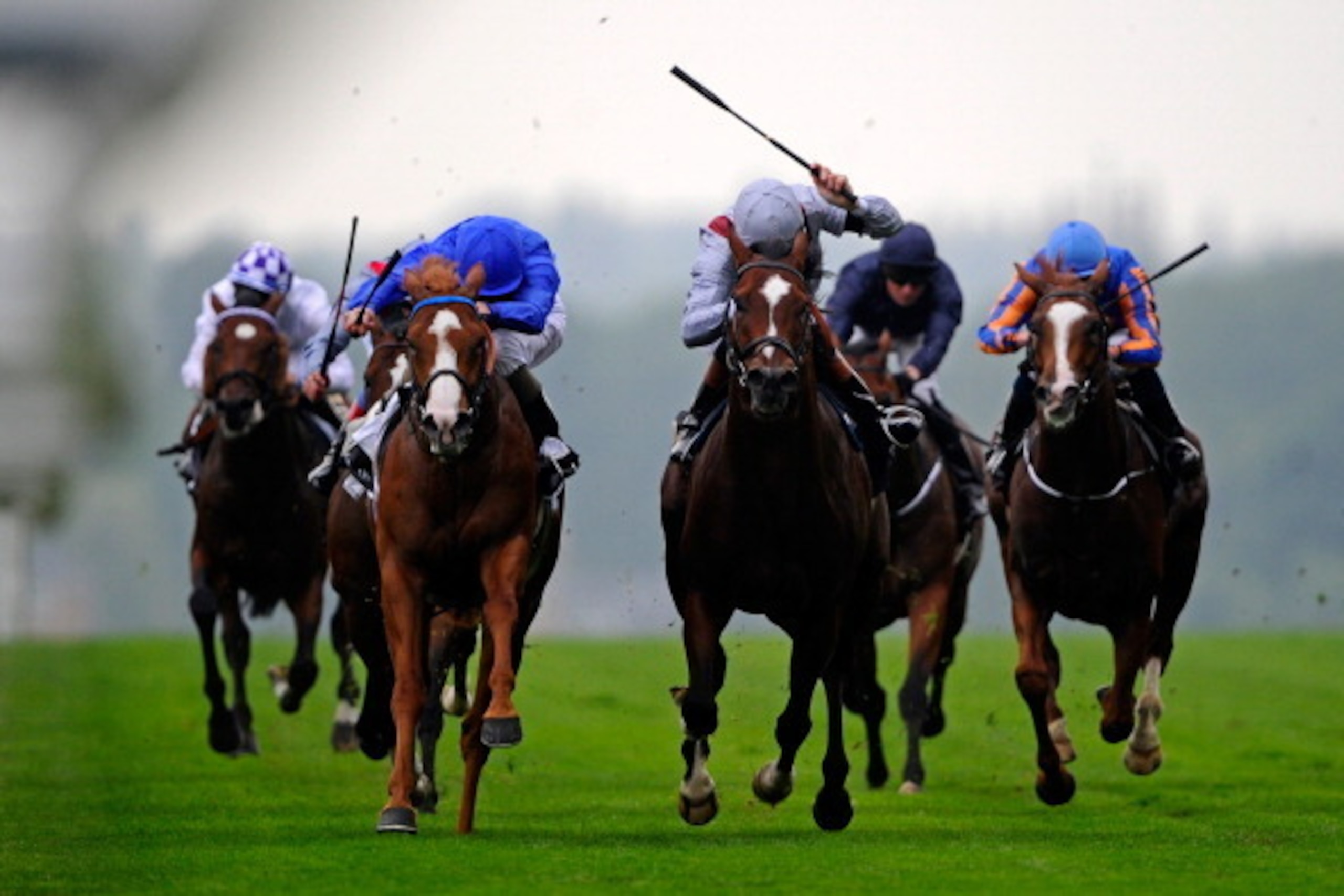 ASCOT, ENGLAND - JUNE 18:  (L-R)  Kevin J Manning riding Dawn Approach lands the St James's Palace Stakes ahead of second placed Richard Hughes riding Toronado during day one of Royal Ascot at Ascot Racecourse on June 18, 2013 in Ascot, England.  (Photo b
