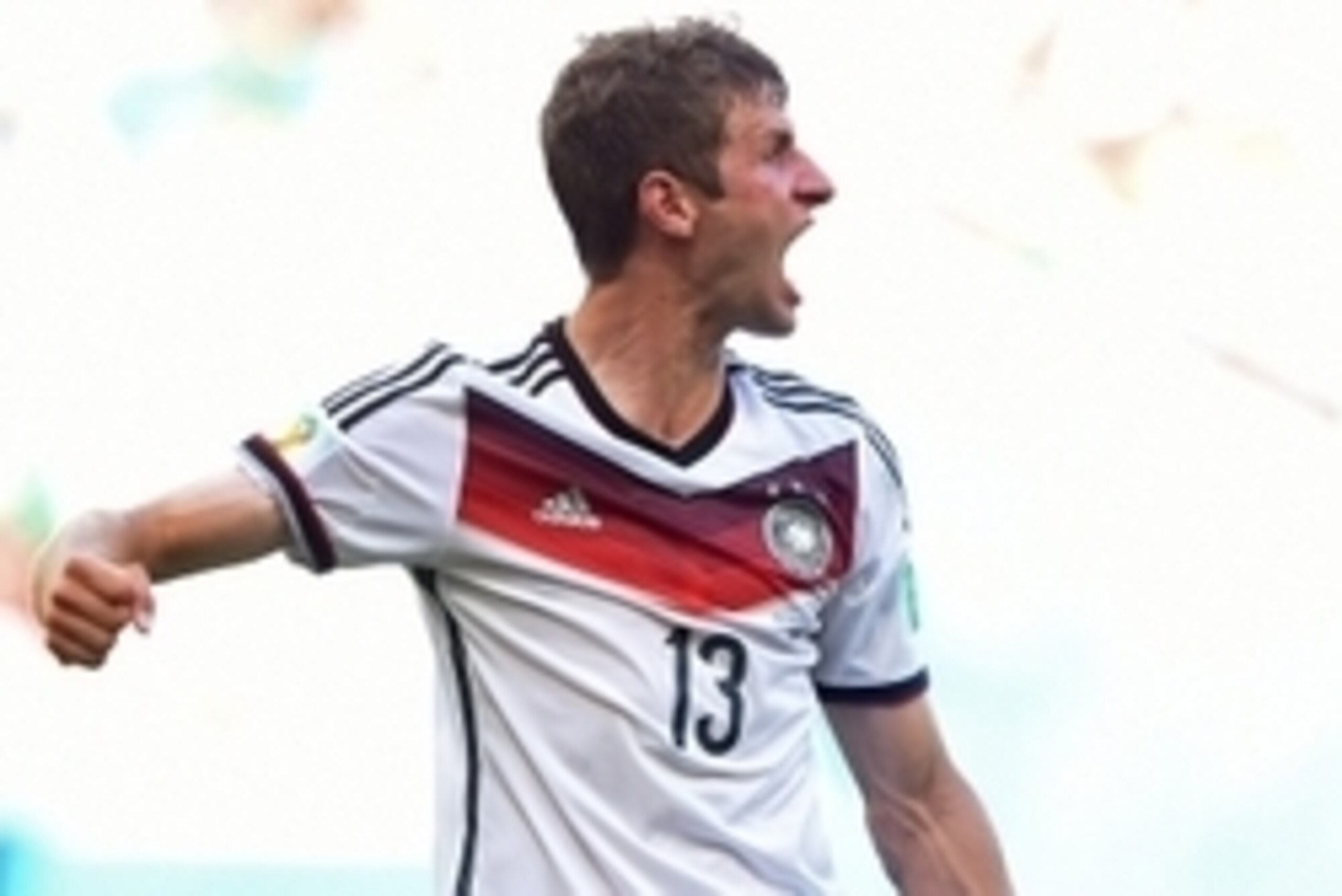 June 16, 2014; Salvador, BRAZIL; Germany player Thomas Mueller celebrates a goal against Portugal during Group G play during the 2014 World Cup at Arena Fonte Nova.  Mandatory Credit: Tim Groothuis/Witters Sport via USA TODAY Sports