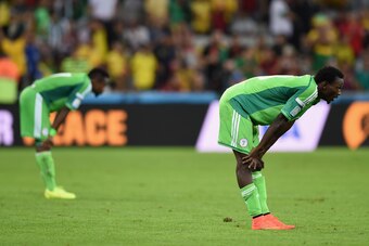 CURITIBA, BRAZIL - JUNE 16: Juwon Oshaniwa of Nigeria looks on late in the game during the 2014 FIFA World Cup Brazil Group F match between Iran and Nigeria at Arena da Baixada on June 16, 2014 in Curitiba, Brazil.  (Photo by Matthias Hangst/Getty Images)
