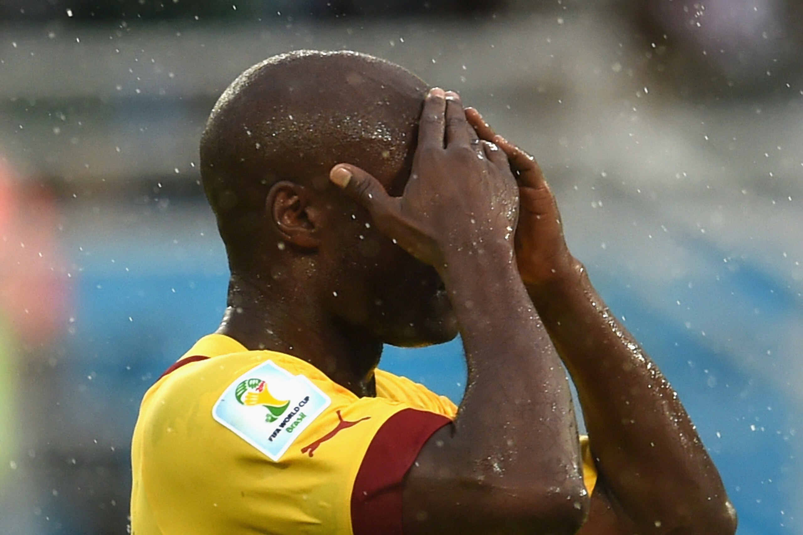 NATAL, BRAZIL - JUNE 13: Pierre Webo of Cameroon reacts during the 2014 FIFA World Cup Brazil Group A match between Mexico and Cameroon at Estadio das Dunas on June 13, 2014 in Natal, Brazil. (Photo by Matthias Hangst/Getty Images) NATAL, BRAZIL - JUNE 13: Pierre Webo of Cameroon reacts during the 2014 FIFA World Cup Brazil Group A match between Mexico and Cameroon at Estadio das Dunas on June 13, 2014 in Natal, Brazil. (Photo by Matthias Hangst/Getty Images)