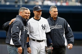 Derek Jeter (in jersey) is the last of the Yankees "Core Four" still around, and he's retiring at season's end.