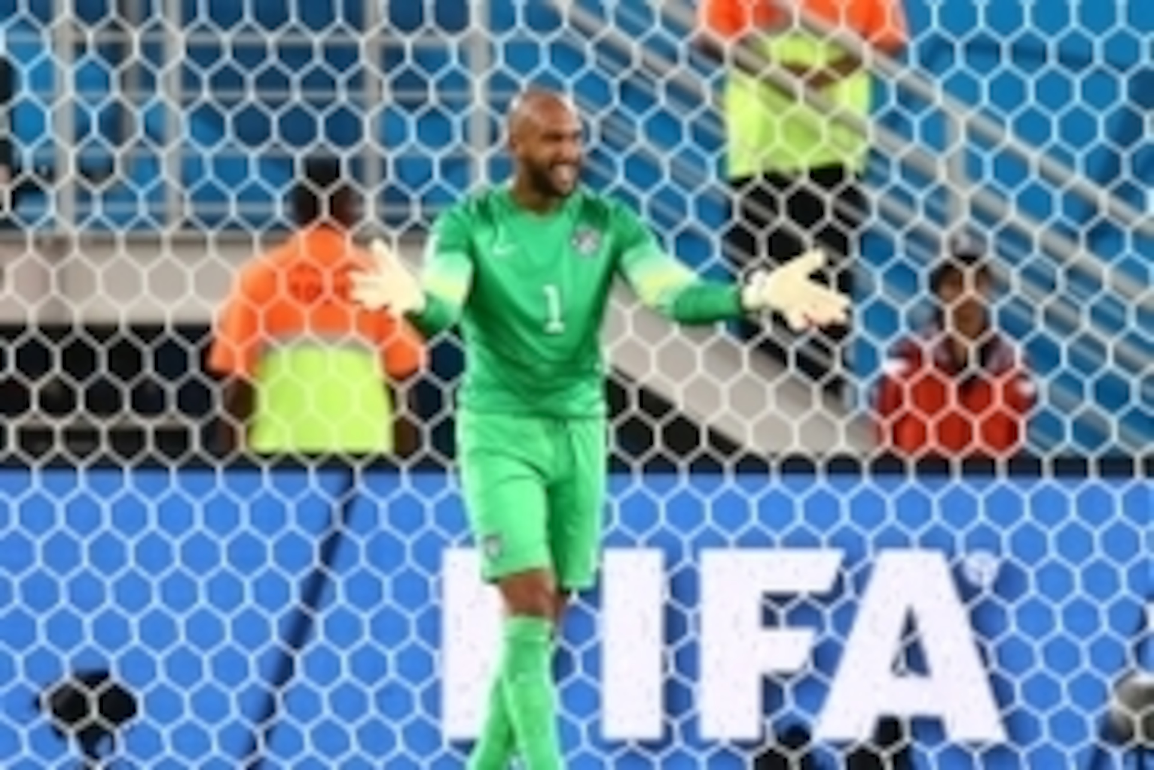 Jun 16, 2014; Natal, BRAZIL; USA goalkeeper Tim Howard reacts after save in the second half against Ghana during the 2014 World Cup at Estadio das Dunas. USA defeated Ghana 2-1. Mandatory Credit: Mark J. Rebilas-USA TODAY Sports Jun 16, 2014; Natal, BRAZIL; USA goalkeeper Tim Howard reacts after save in the second half against Ghana during the 2014 World Cup at Estadio das Dunas. USA defeated Ghana 2-1. Mandatory Credit: Mark J. Rebilas-USA TODAY Sports