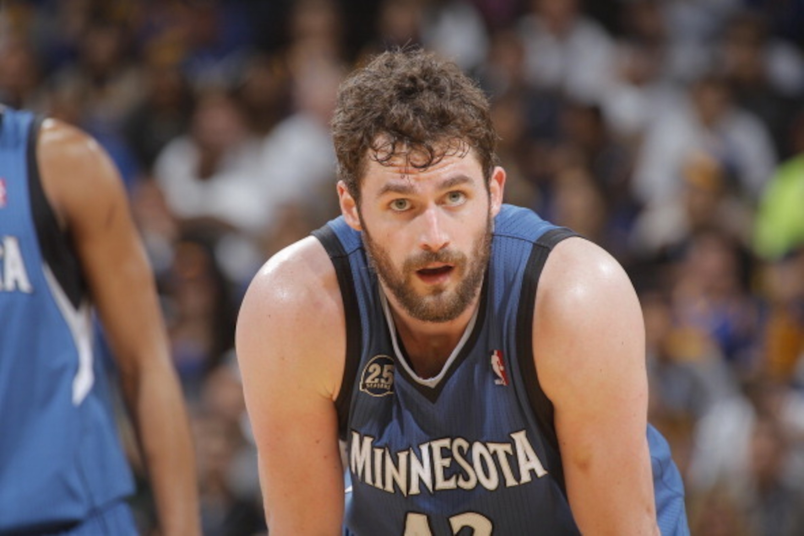 OAKLAND, CA - APRIL 14: Kevin Love #42 of the Minnesota Timberwolves during a game against the Golden State Warriors on April 14, 2014 at Oracle Arena in Oakland, California. NOTE TO USER: User expressly acknowledges and agrees that, by downloading and or OAKLAND, CA - APRIL 14: Kevin Love #42 of the Minnesota Timberwolves during a game against the Golden State Warriors on April 14, 2014 at Oracle Arena in Oakland, California. NOTE TO USER: User expressly acknowledges and agrees that, by downloading and or
