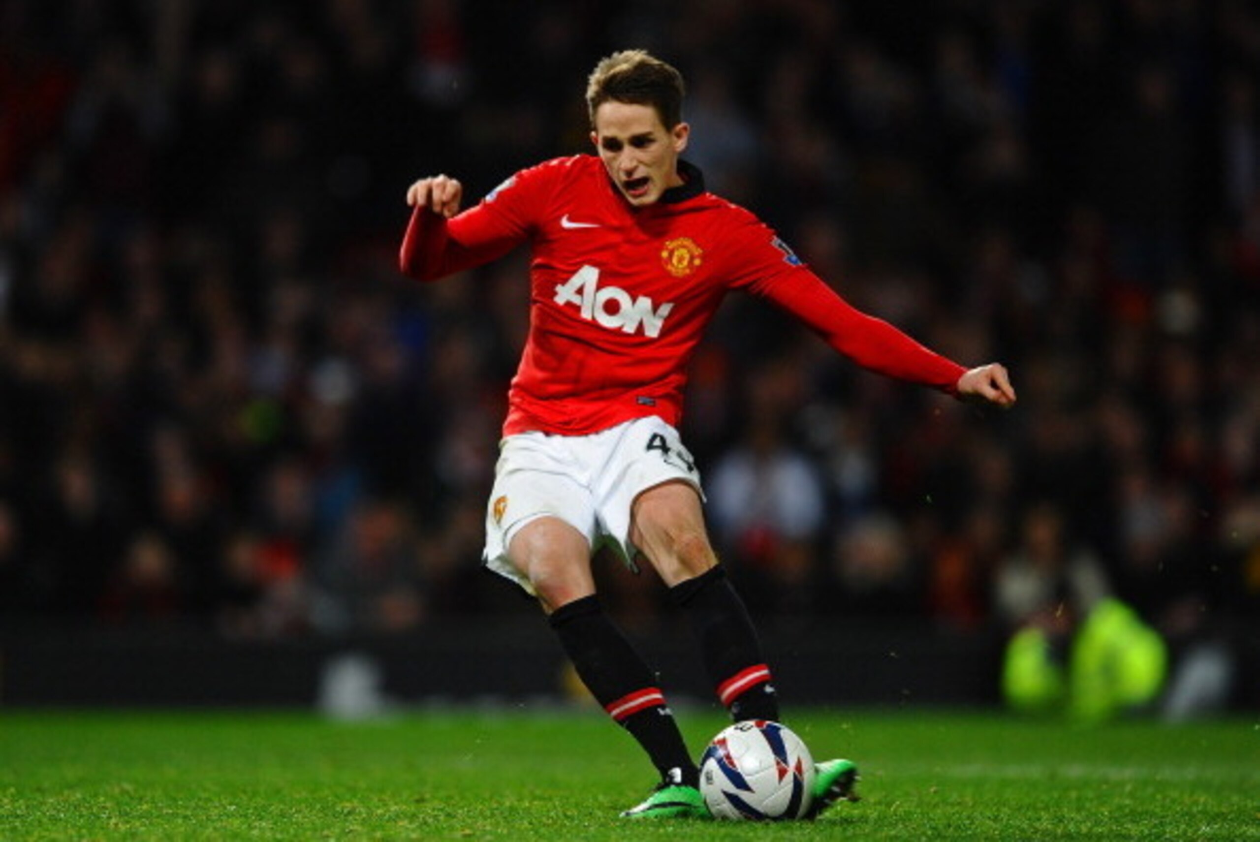 MANCHESTER, ENGLAND - JANUARY 22:  Adnan Januzaj of Manchester United misses with his penalty attempt during the Capital One Cup semi final, second leg match between Manchester United and Sunderland at Old Trafford on January 22, 2014 in Manchester, Engla