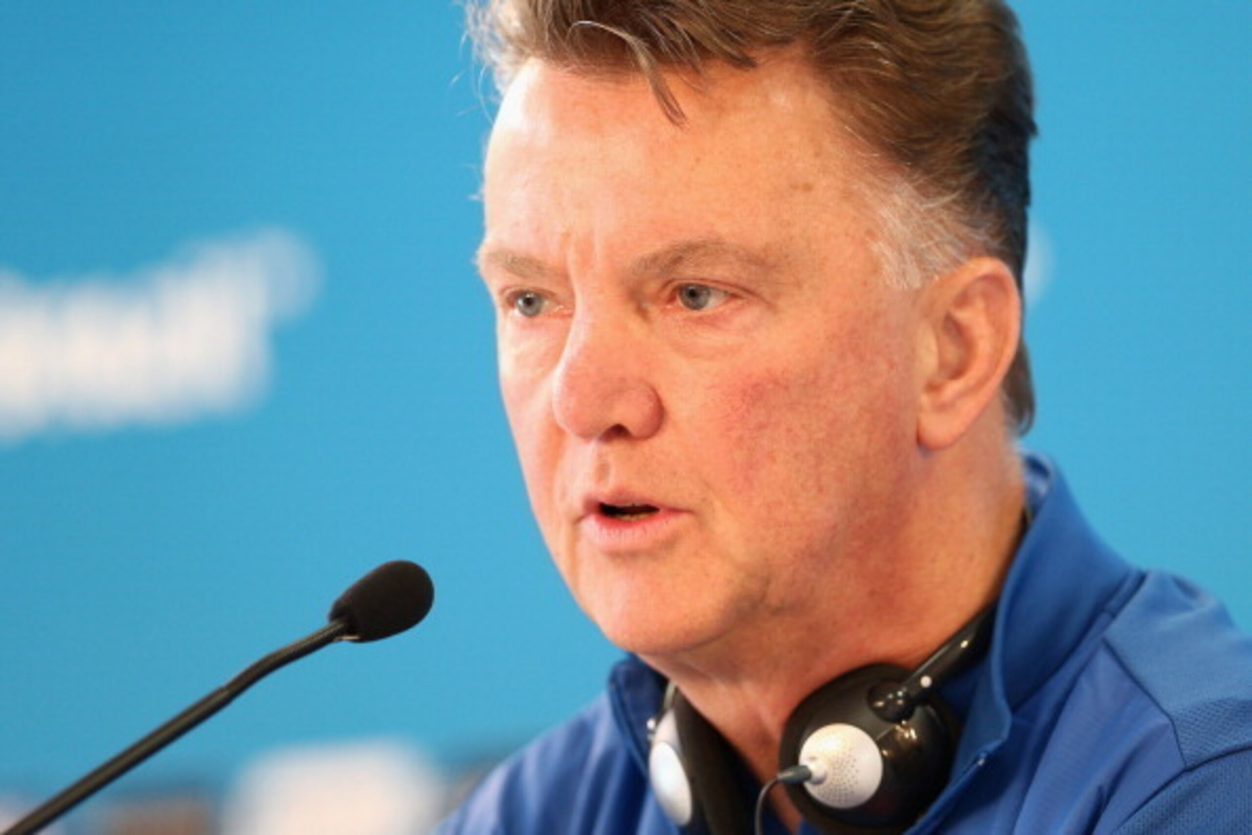 PORTO ALEGRE, BRAZIL - JUNE 17:  Netherlands coach Louis van Gaal talks during a Netherlands press conference at Estadio Beira-Rio on June 17, 2014 in Porto Alegre, Brazil.  (Photo by Cameron Spencer/Getty Images)