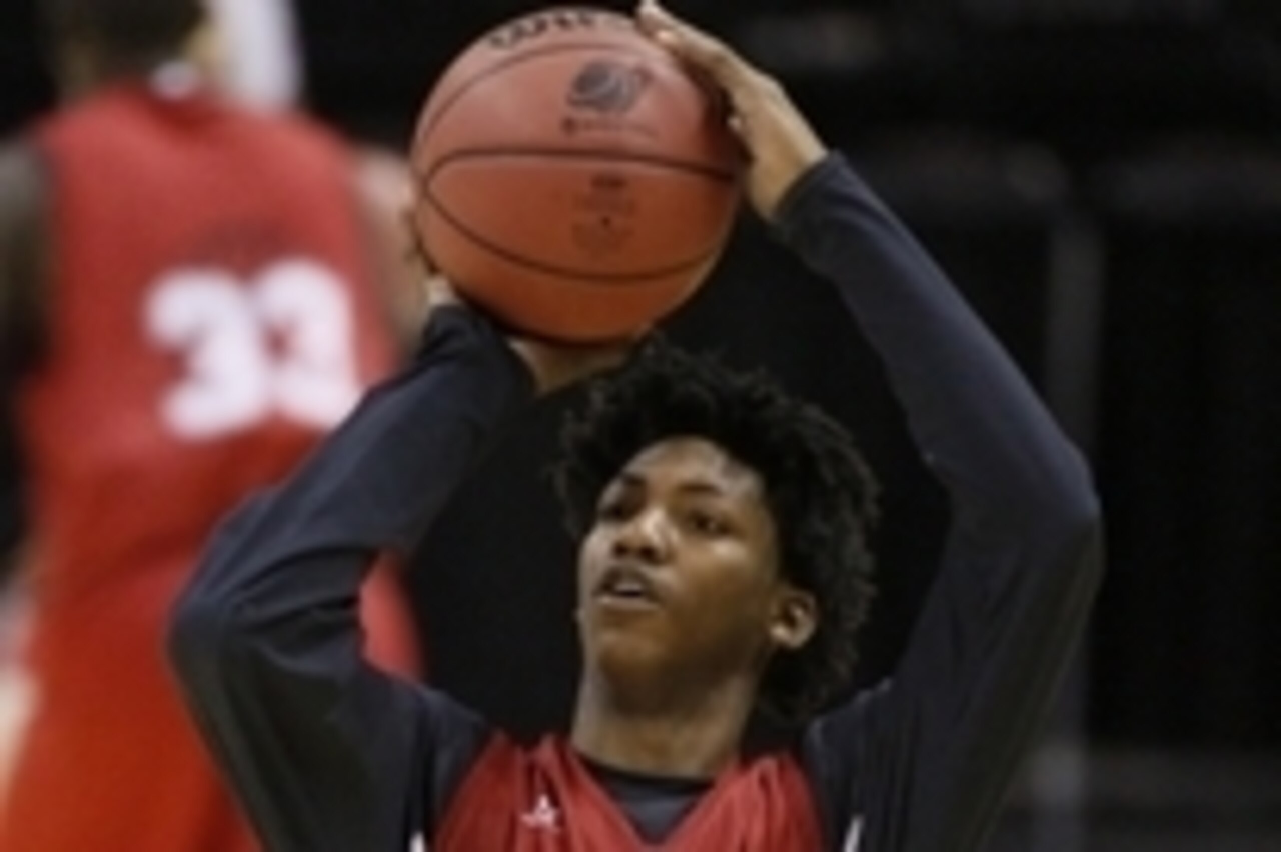 Mar 20, 2014; San Antonio, TX, USA; Louisiana Lafayette Ragin Cajuns guard Elfrid Payton (2) shoots during practice before the second round of the 2014 NCAA Tournament at AT&T Center. Mandatory Credit: Soobum Im-USA TODAY Sports