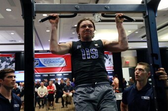 TORONTO, CANADA - MAY 31:  Prospect Sam Reinhart performs a test during the NHL Combine May 31, 2014 at the International Centre in Toronto, Ontario, Canada.  (Photo by Dave Sandford/Getty Images)