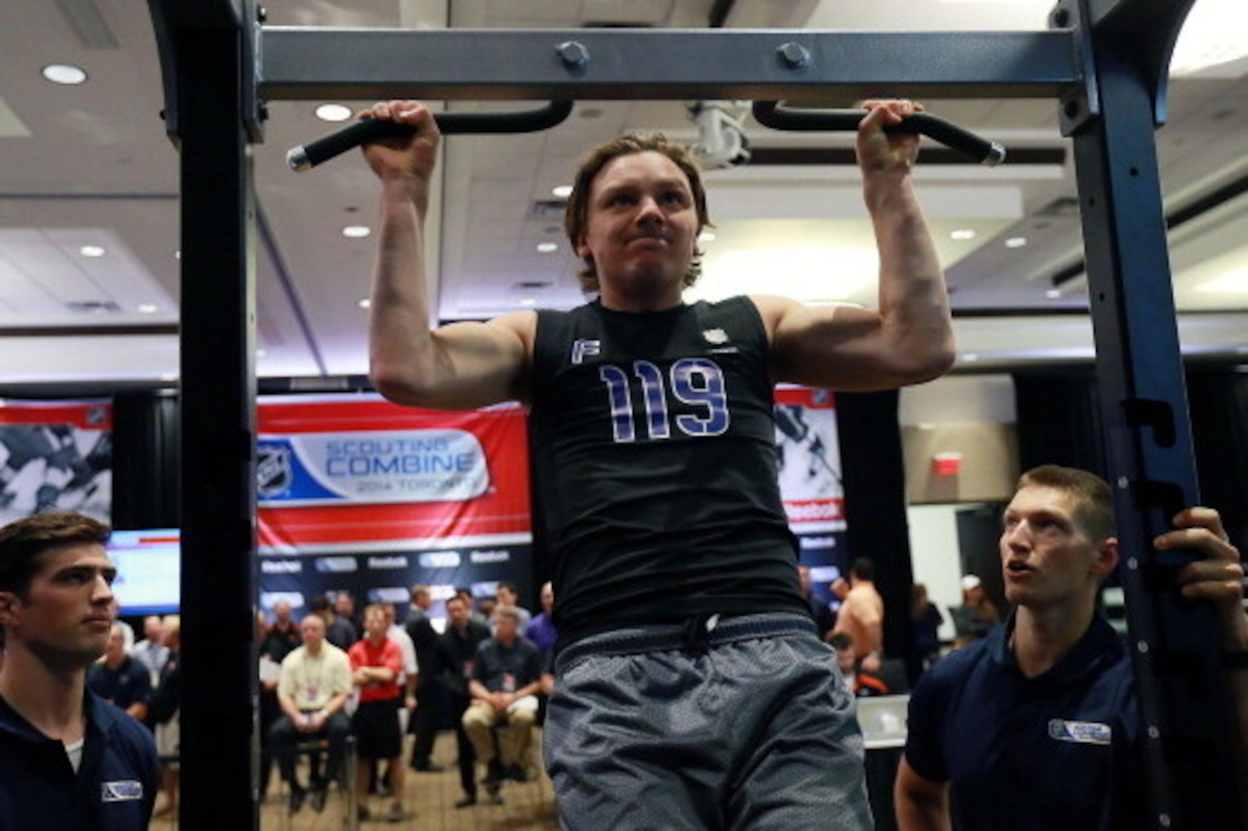 TORONTO, CANADA - MAY 31:  Prospect Sam Reinhart performs a test during the NHL Combine May 31, 2014 at the International Centre in Toronto, Ontario, Canada.  (Photo by Dave Sandford/Getty Images)