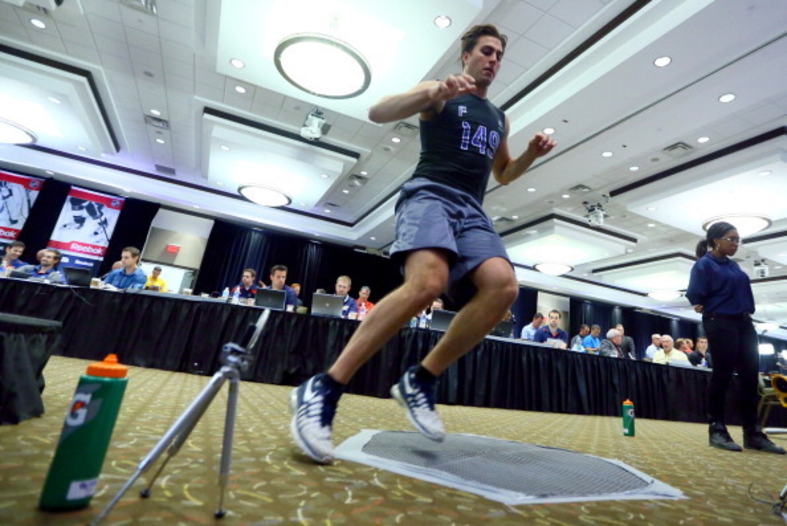 TORONTO, CANADA - MAY 31: Alex Tuch does an agility test during the  the NHL Combine testing May 31, 2014 at the Westin Bristol in Toronto, Ontario, Canada. (Photo by Graig Abel/NHLI  via Getty Images)