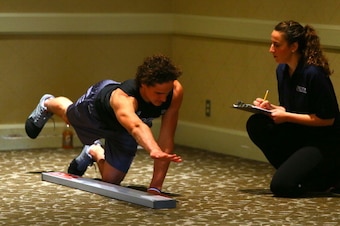 TORONTO - CANADA - MAY 29: Sonny Milano performs a test during the Functional Movement screening at the NHL Combine May 29, 2014 at the Westin Bristol in Toronto, Ontario, Canada. (Photo by Graig Abel/NHLI  via Getty Images)