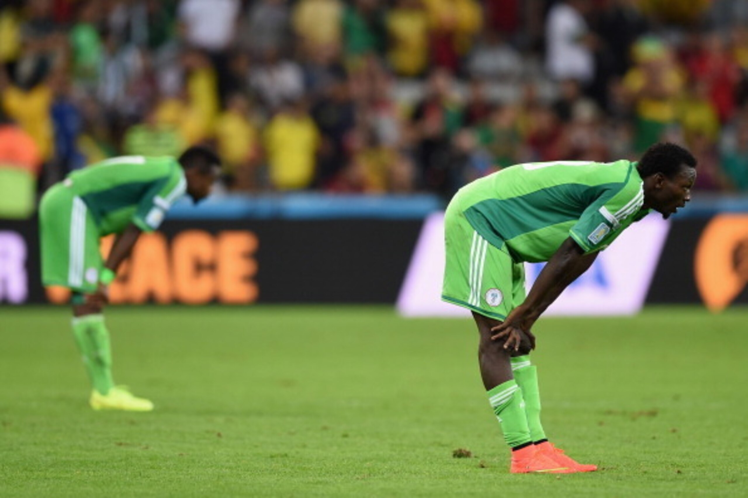 CURITIBA, BRAZIL - JUNE 16: Juwon Oshaniwa of Nigeria looks on late in the game during the 2014 FIFA World Cup Brazil Group F match between Iran and Nigeria at Arena da Baixada on June 16, 2014 in Curitiba, Brazil.  (Photo by Matthias Hangst/Getty Images)