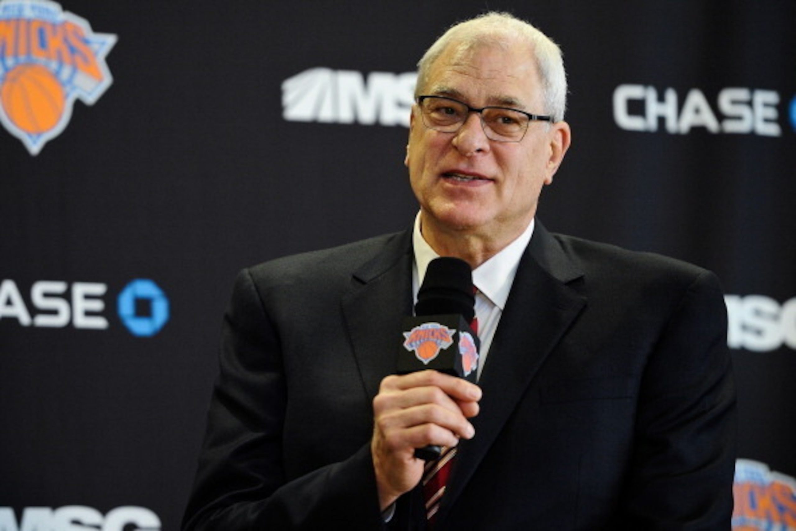 NEW YORK, NY - MARCH 18: Phil Jackson answers questions during the press conference to introduce him as President of the New York Knicks at Madison Square Garden on March 18, 2014 in New York City.  (Photo by Maddie Meyer/Getty Images)