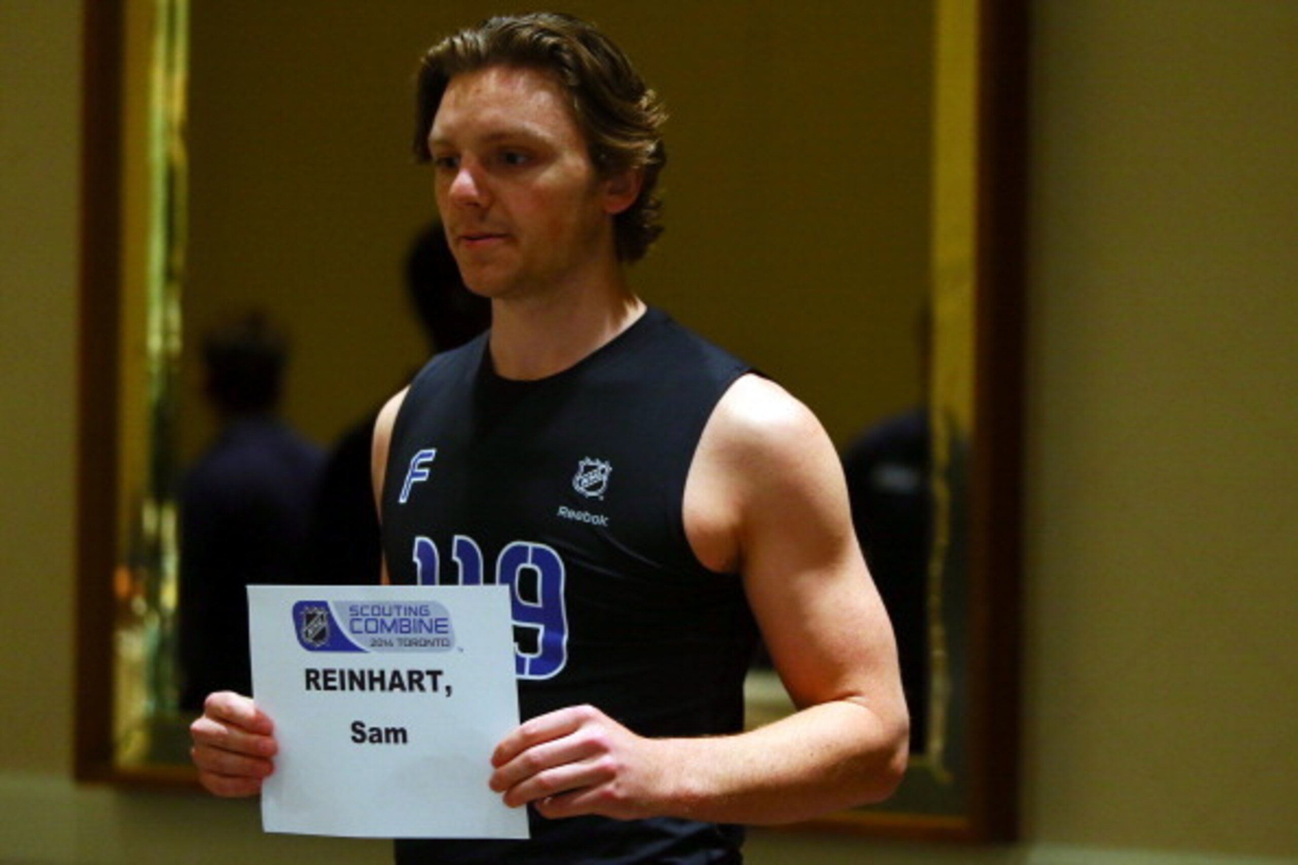 TORONTO - CANADA - MAY 29:  Sam Reinhart performs a test during the Functional Movement screening at the NHL Combine May 29, 2014 at the Westin Bristol in Toronto, Ontario, Canada. (Photo by Graig Abel/NHLI  via Getty Images)