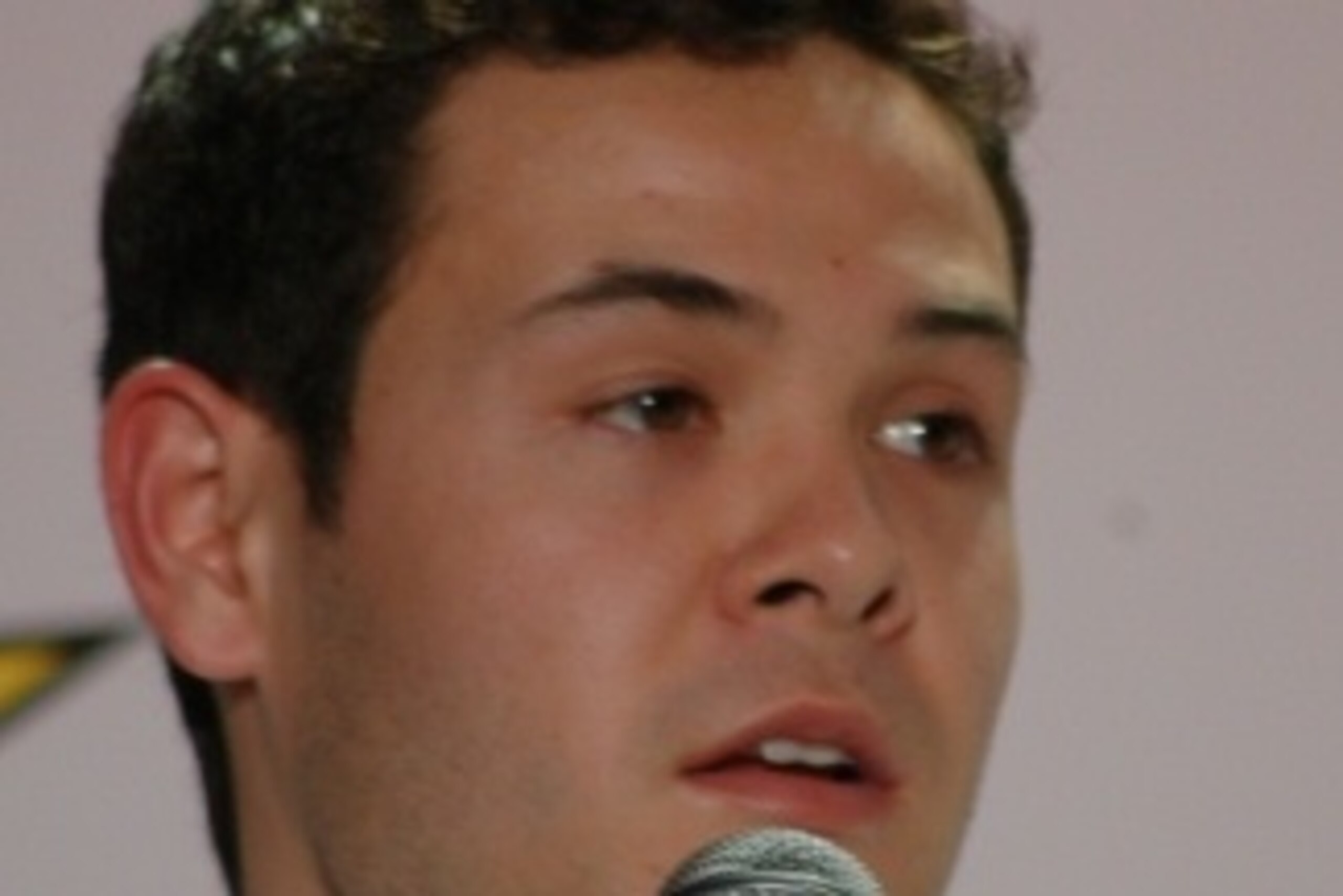 Rookie Kyle Larson takes questions before the season in Charlotte.