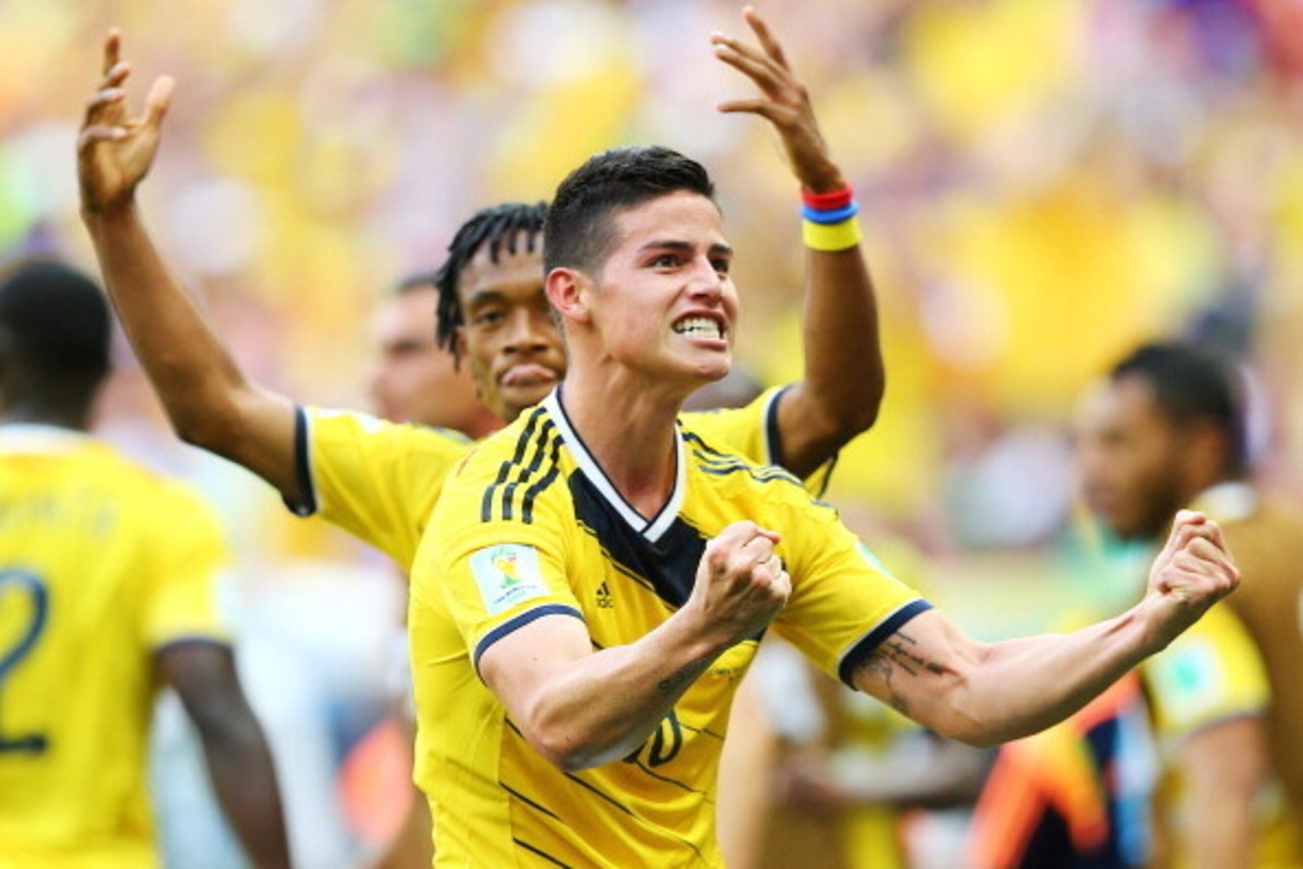 BRASILIA, BRAZIL - JUNE 19:  James Rodriguez of Colombia celebrates after scoring his team's first goal during the 2014 FIFA World Cup Brazil Group C match between Colombia and Cote D'Ivoire at Estadio Nacional on June 19, 2014 in Brasilia, Brazil.  (Phot