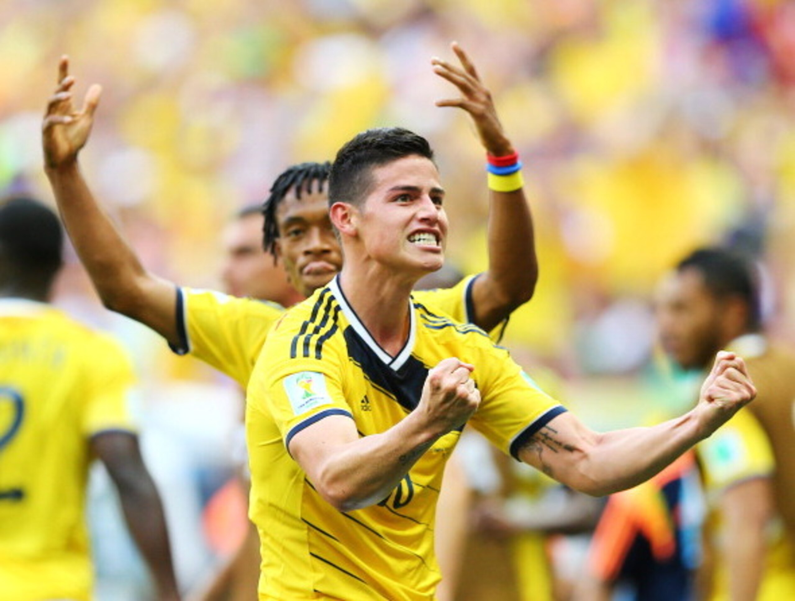 BRASILIA, BRAZIL - JUNE 19:  James Rodriguez of Colombia celebrates after scoring his team's first goal during the 2014 FIFA World Cup Brazil Group C match between Colombia and Cote D'Ivoire at Estadio Nacional on June 19, 2014 in Brasilia, Brazil.  (Phot