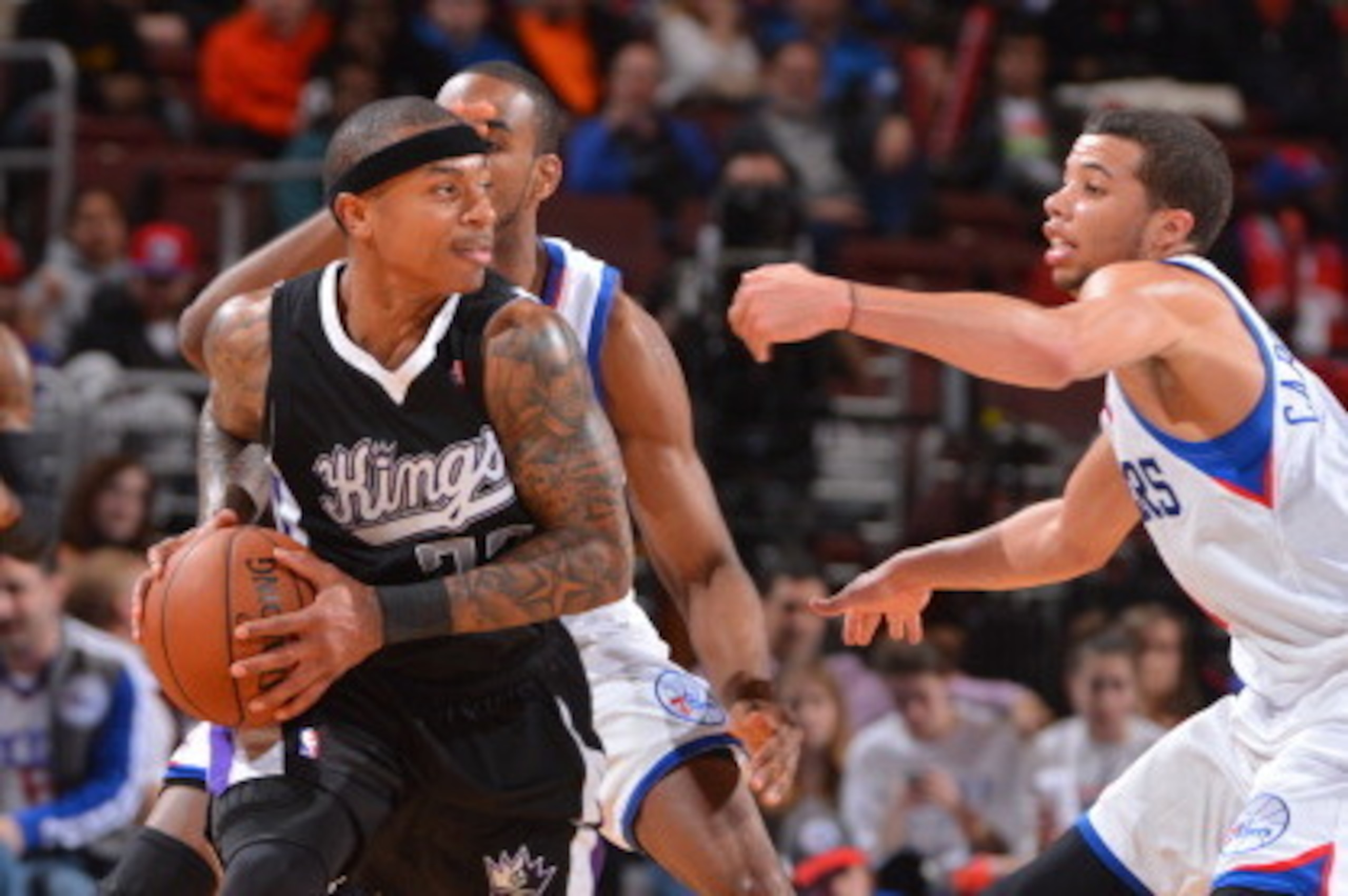 PHILADELPHIA, PA - MARCH 12: Isaiah Thomas #22 of the Sacramento Kings handles the ball against the Philadelphia 76ers at the Wells Fargo Center on March 12, 2014 in Philadelphia, Pennsylvania. NOTE TO USER: User expressly acknowledges and agrees that, by