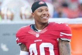 Oct 13, 2013; San Francisco, CA, USA; San Francisco 49ers defensive back Darryl Morris (40) smiles during the game against the Arizona Cardinals at Candlestick Park. Mandatory Credit: Ed Szczepanski-USA TODAY Sports