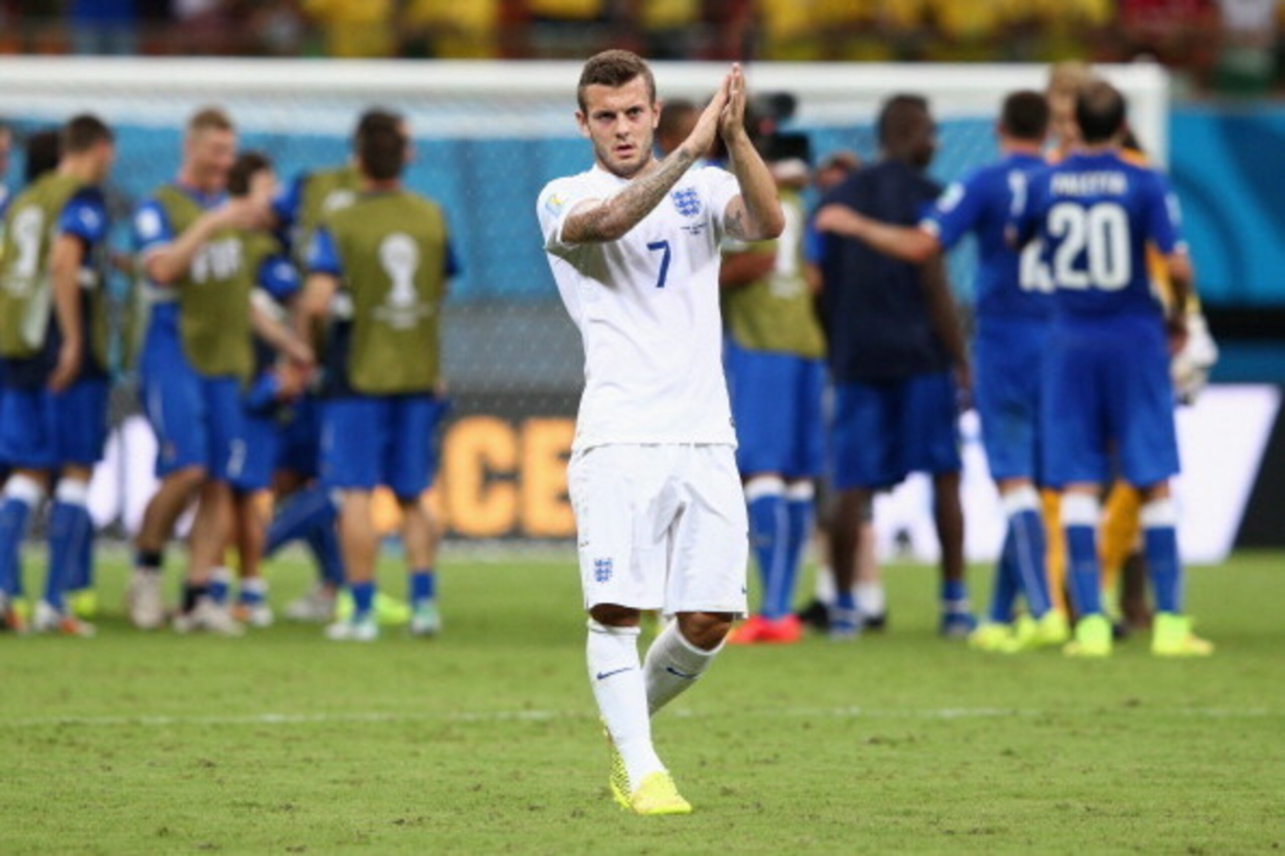 MANAUS, BRAZIL - JUNE 14: Jack Wilshere of England acknowldeges the fans after being defeated by Italy 2-1 during the 2014 FIFA World Cup Brazil Group D match between England and Italy at Arena Amazonia on June 14, 2014 in Manaus, Brazil.  (Photo by Adam 