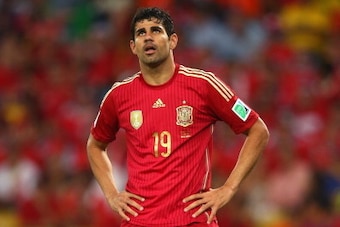 RIO DE JANEIRO, BRAZIL - JUNE 18:  Diego Costa of Spain looks on during the 2014 FIFA World Cup Brazil Group B match between Spain and Chile at Maracana on June 18, 2014 in Rio de Janeiro, Brazil.  (Photo by Clive Rose/Getty Images)